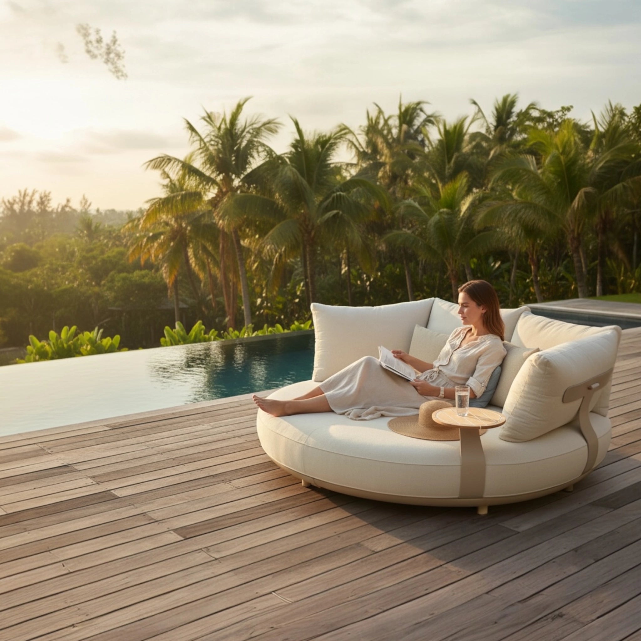 Bain de soleil rond / Lit de piscine luxe en aluminium - ELYO