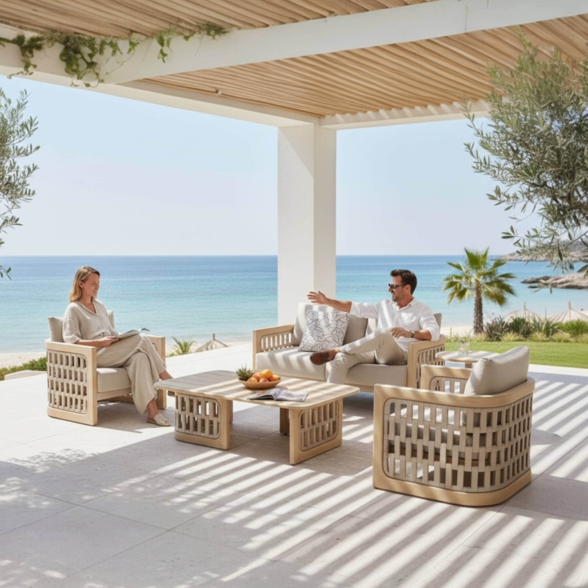 Mobilier de jardin luxe en teck et en corde 4 places - PALMA MINI