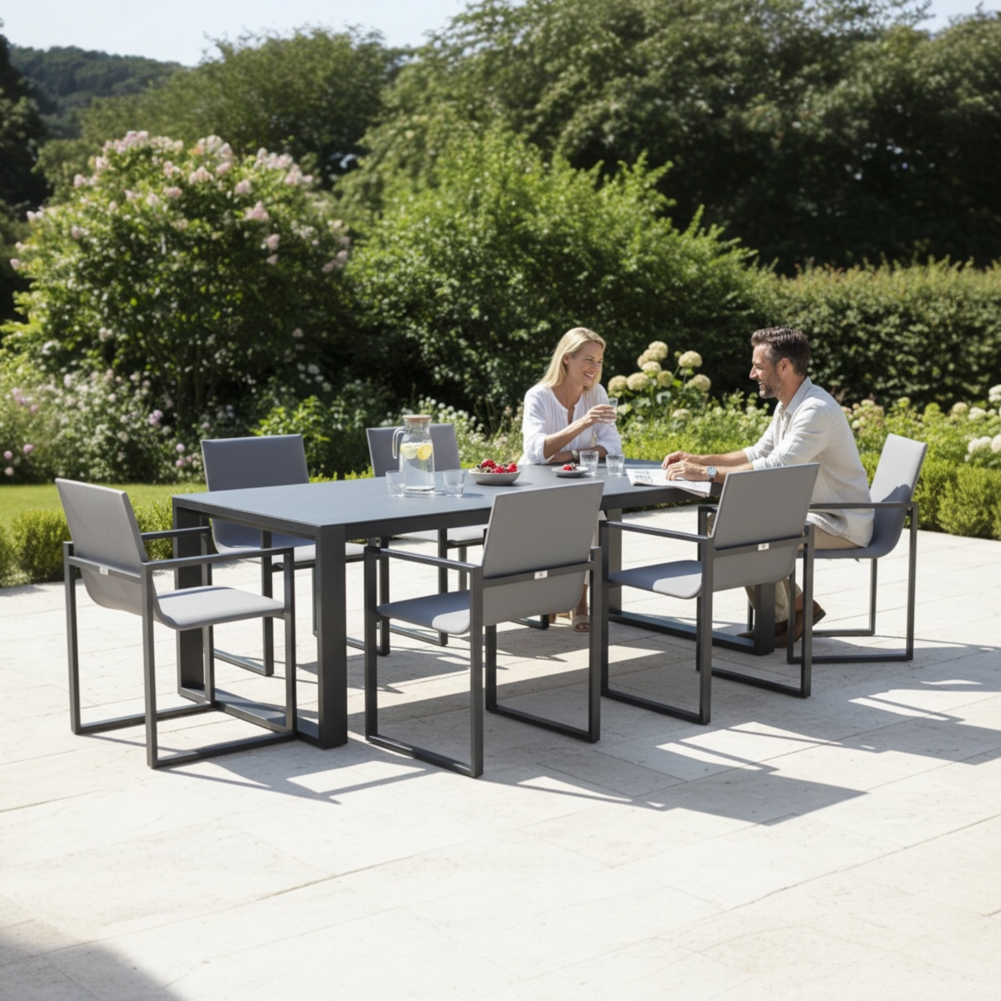 Table de jardin en aluminium - COMO noir avec plateau en céramique 200/240CM
