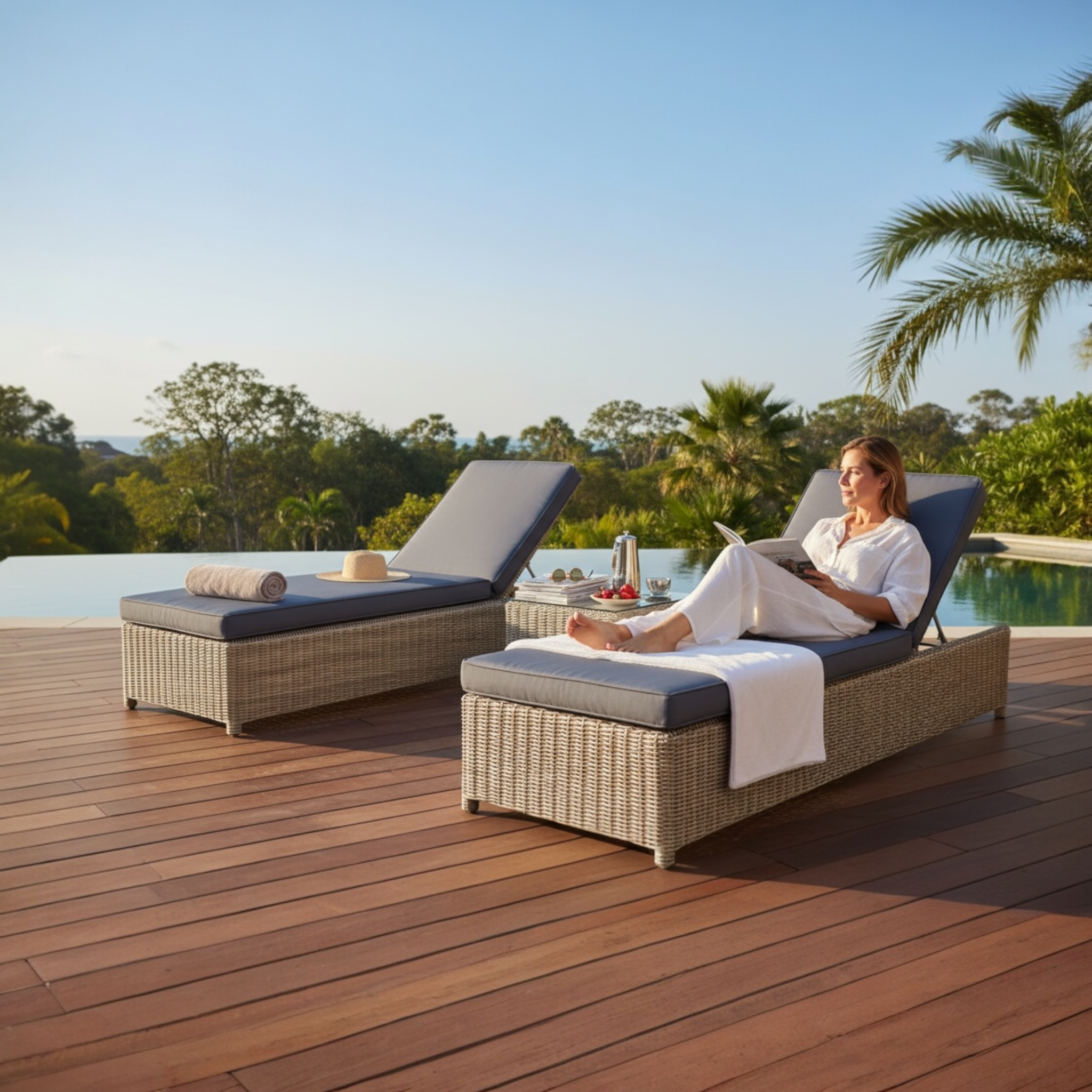 Duo chaise longue en osier avec roulette Dune