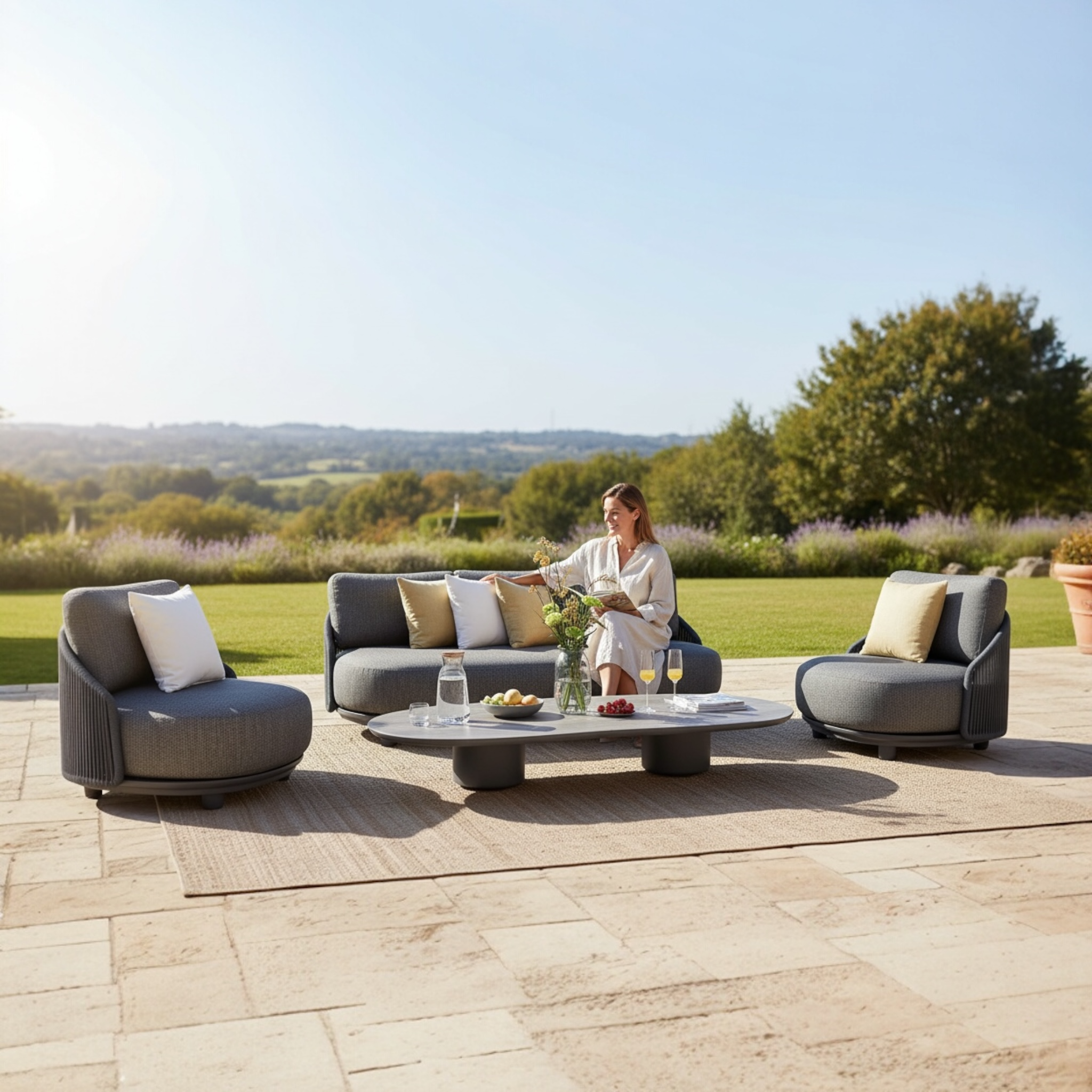 Salon de jardin design haut de gamme 5 places Aura noir