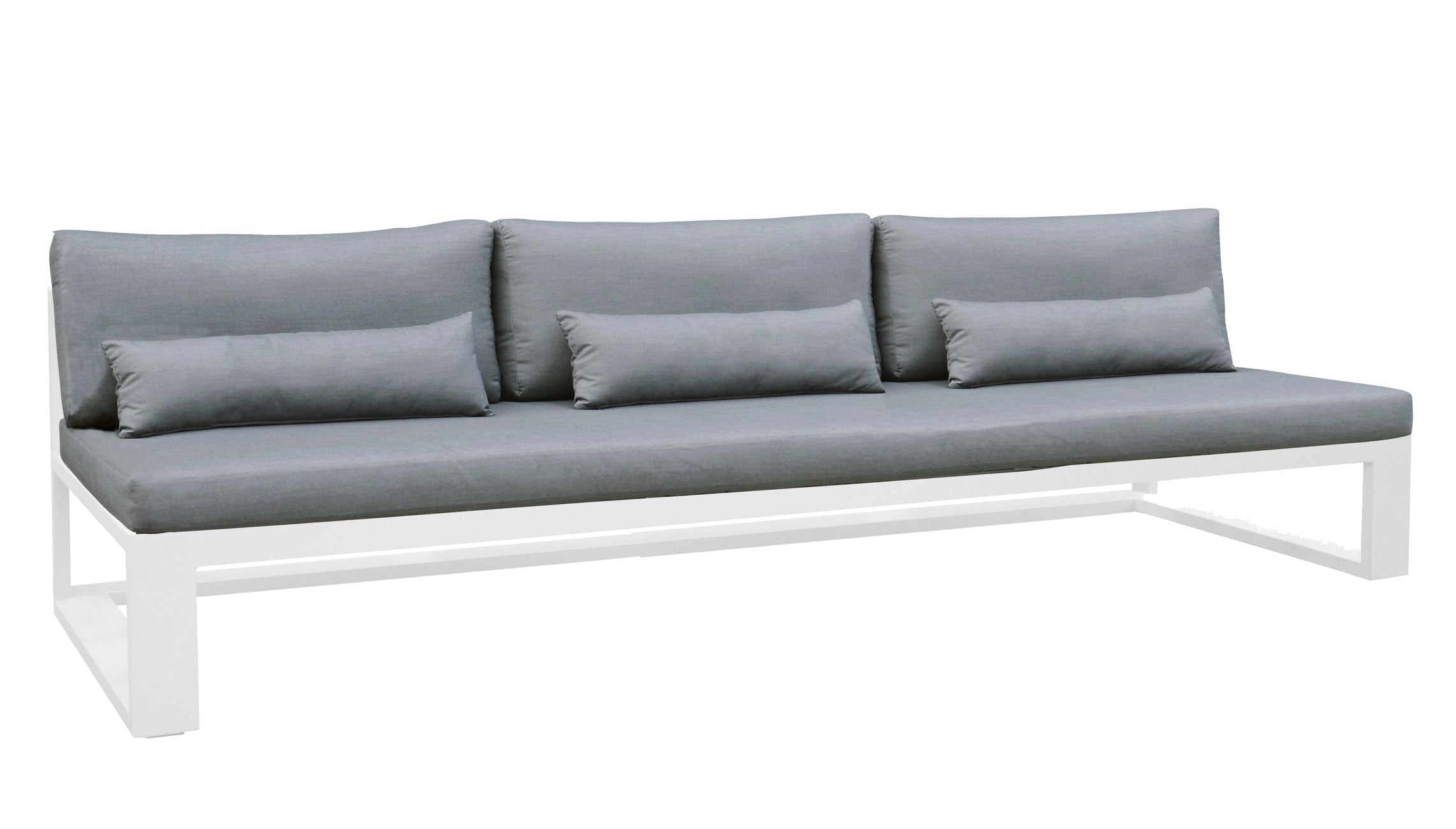 Salon jardin d'angle luxe en aluminium haut de gamme blanc, coussins gris en tissu 100% oléfine, design épuré avec assise.