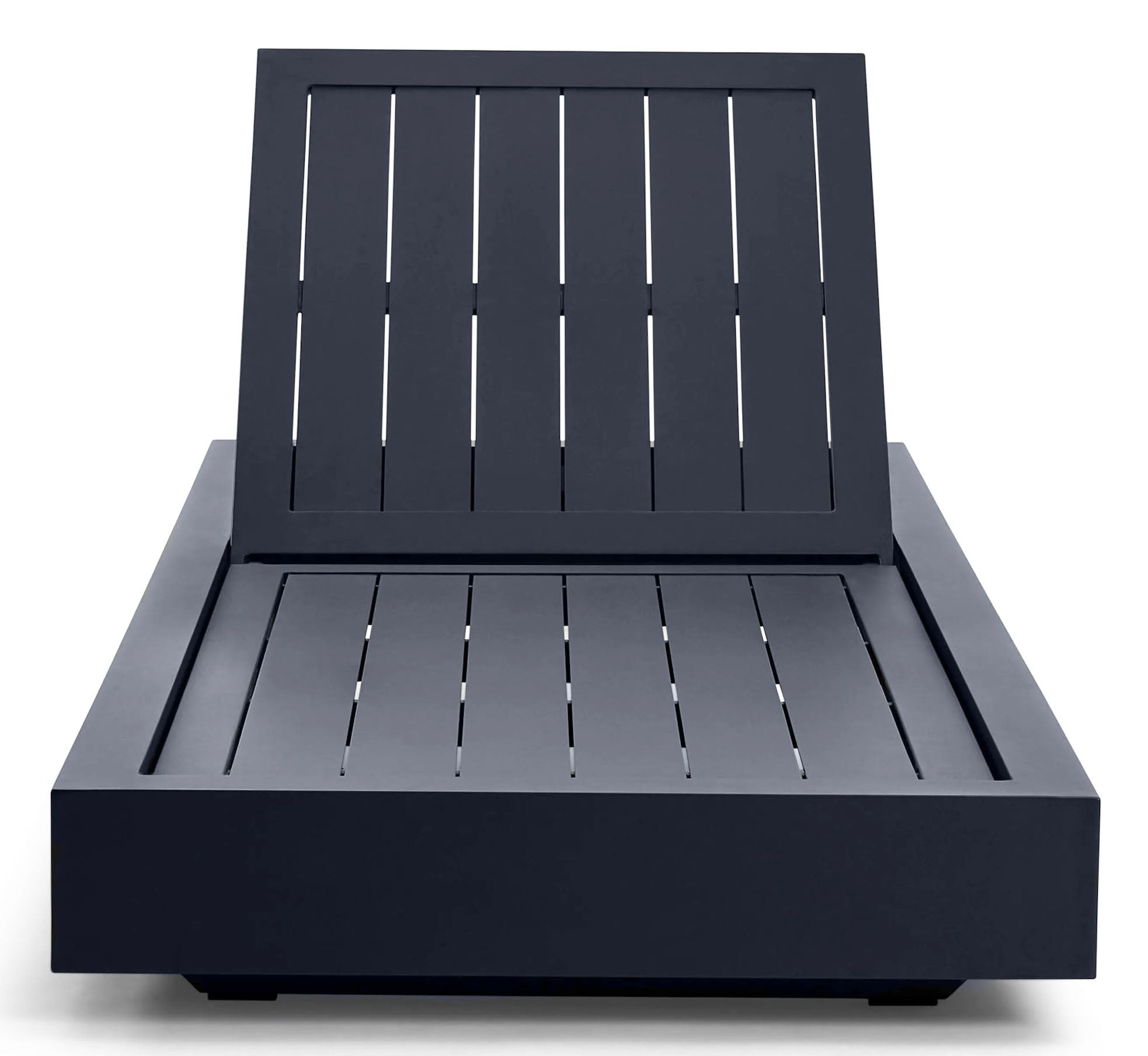 Bain de soleil luxe en aluminium haut de gamme noir, design épuré avec dossier inclinable, tissu 100% oléfine noir.