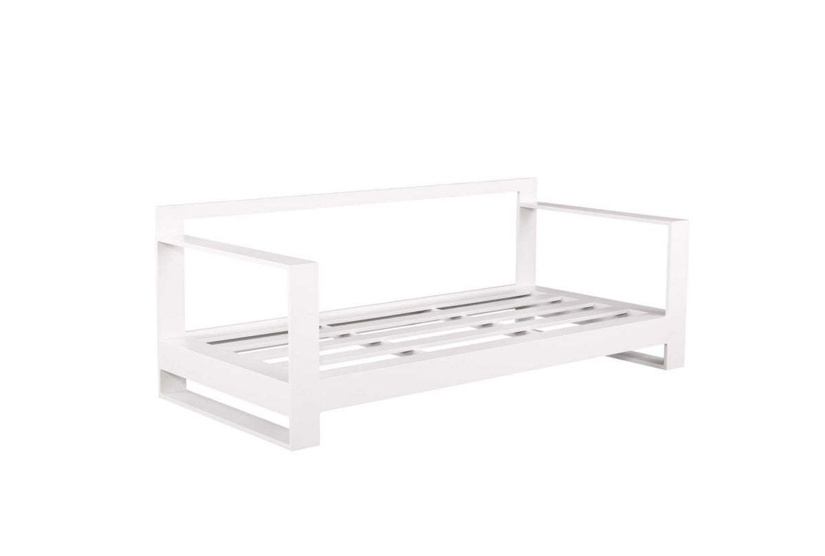 Canapé 2 places en aluminium blanc haut de gamme, design contemporain élégant, structure modulable avec finition premium,.