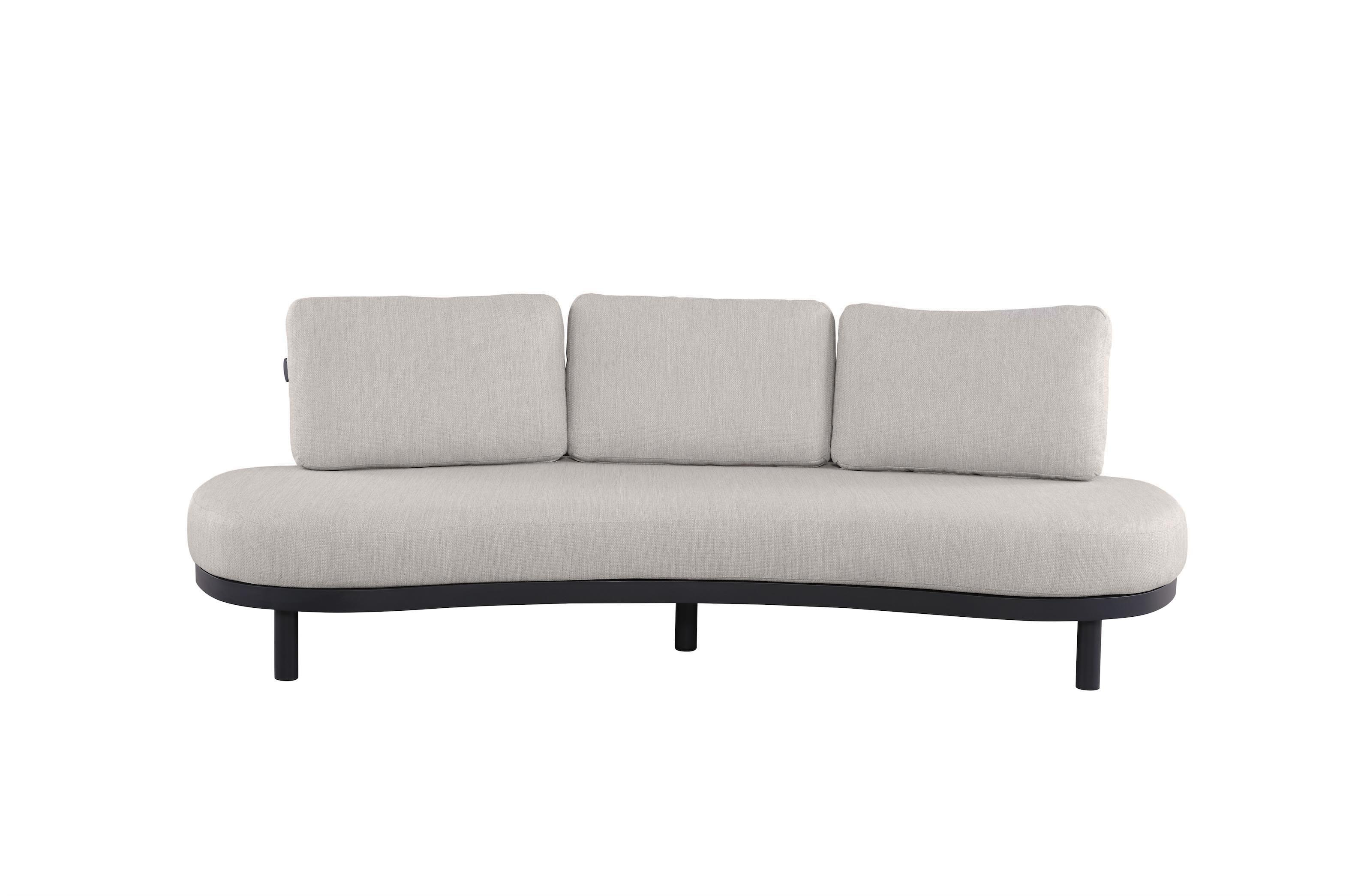 Canapé de jardin 3 places en aluminium haut de gamme noir, design minimaliste courbe, coussins en tissu oléfine beige avec.