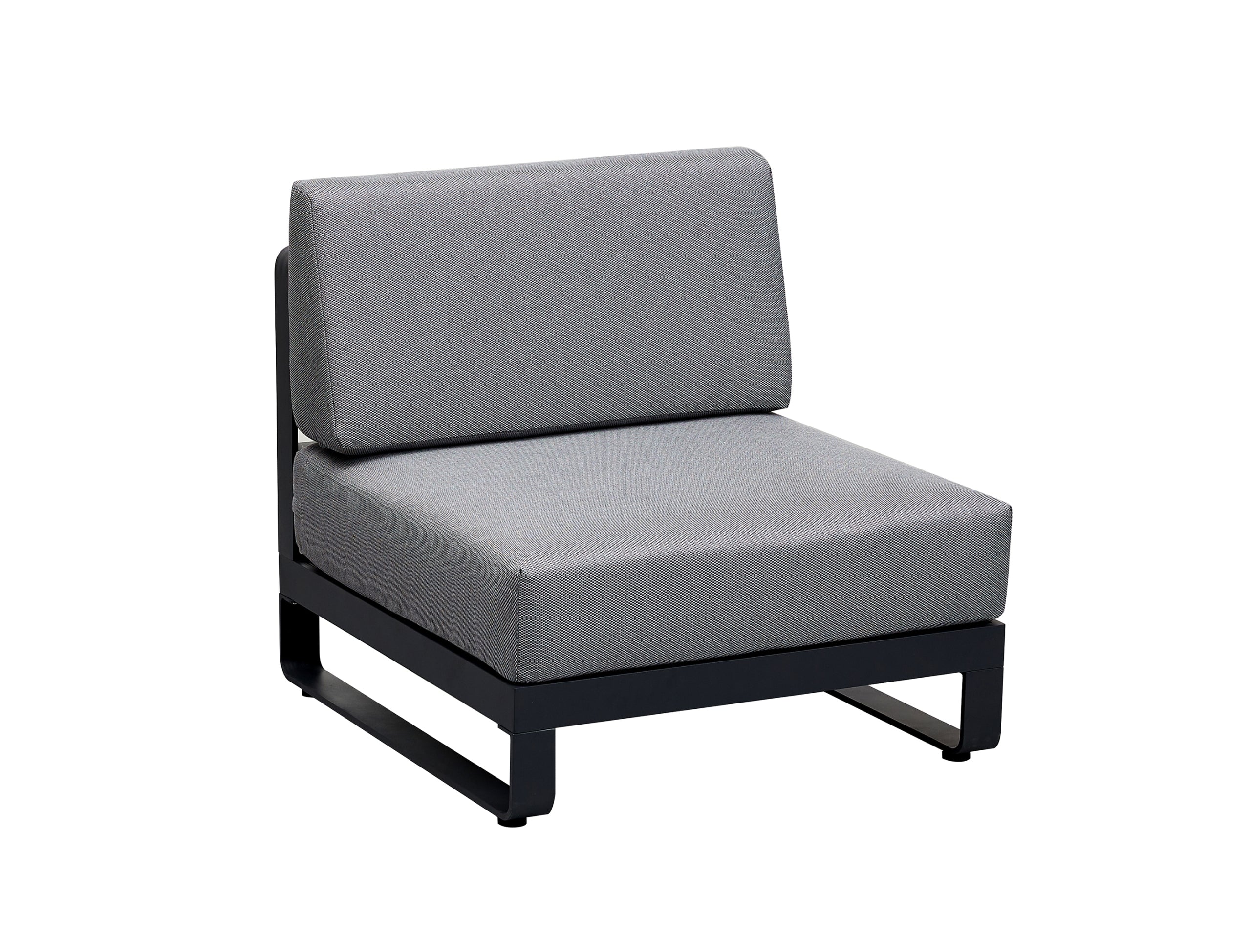 Module de canapé d'angle en aluminium haut de gamme noir mat, coussins épais en tissu 100% oléfine gris, housse déperlante.