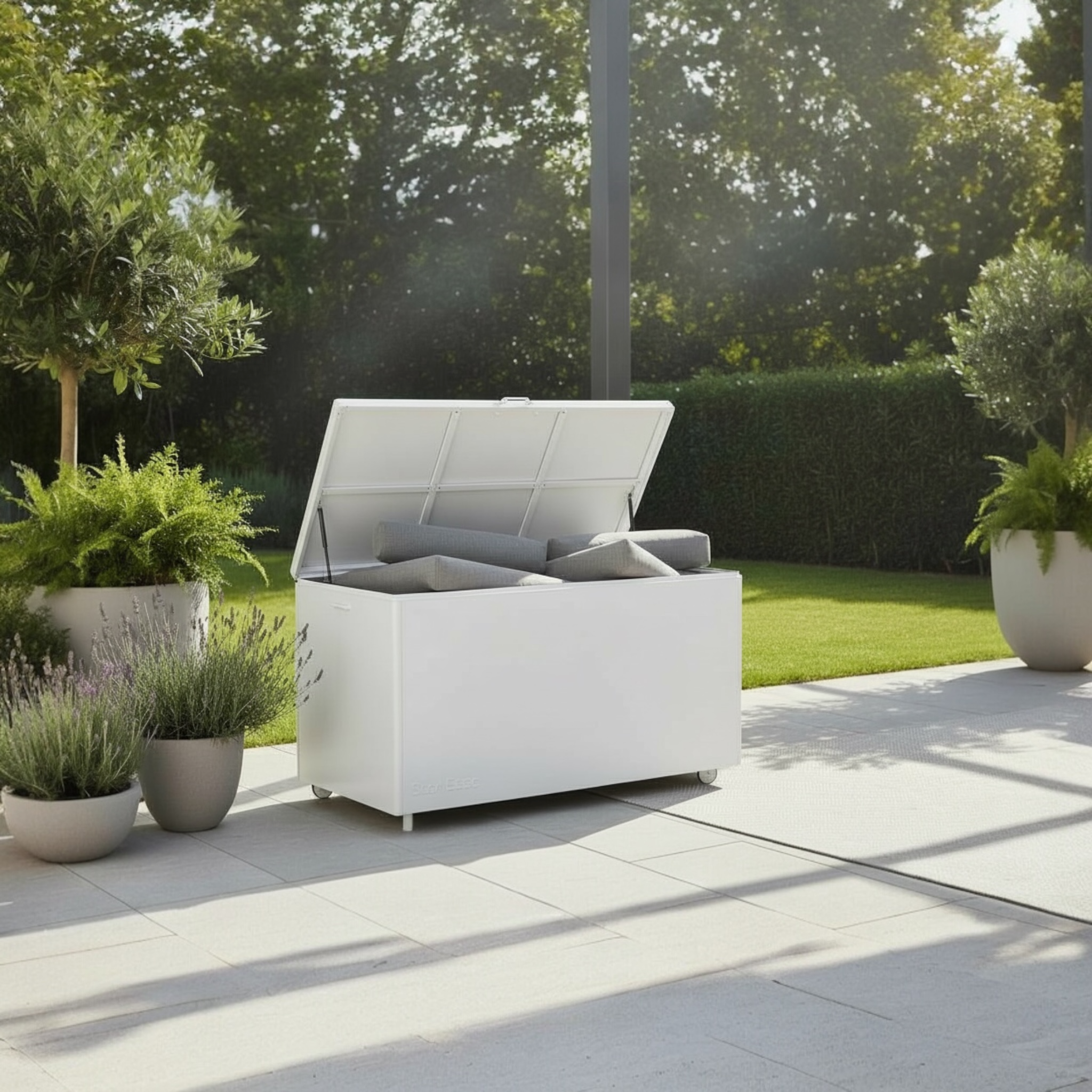 Coffre de jardin extérieur en aluminium blanc avec grande contenance