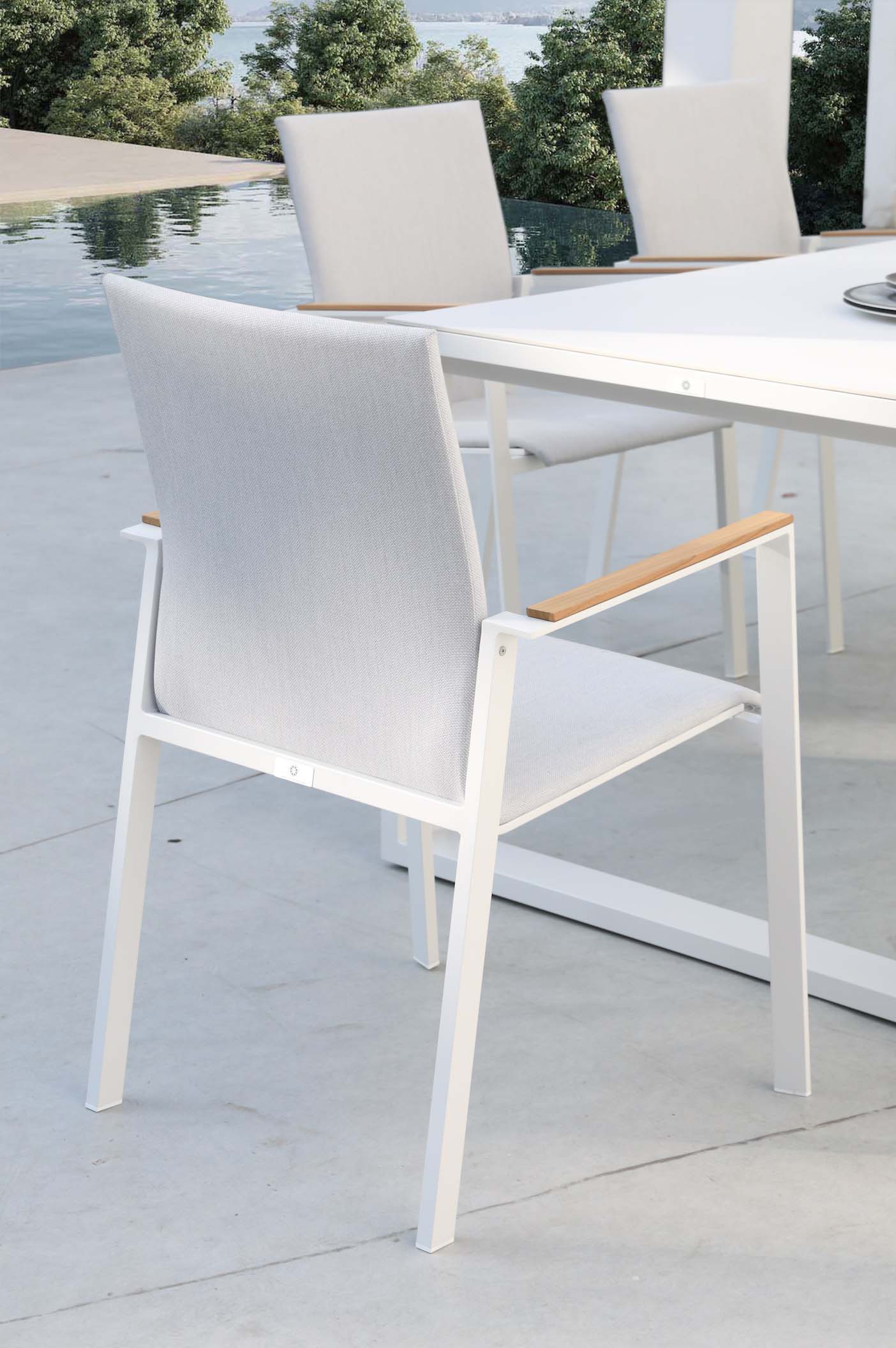 Chaise repas extérieur en aluminium et teck - LILOU (lot de 2)