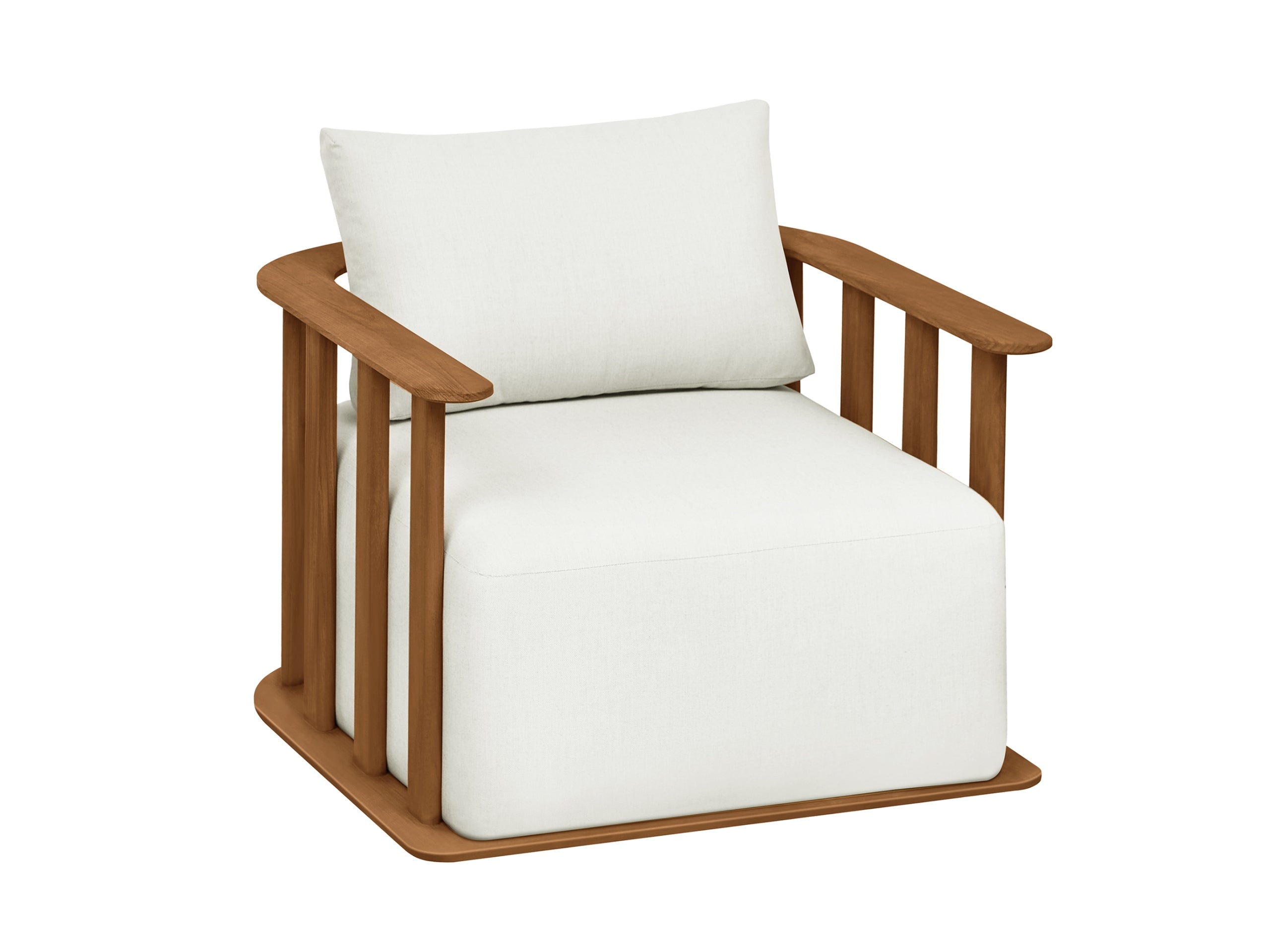 Fauteuil en teck massif FSC avec coussins en tissu acrylique déperlant, housse déhoussable, design italien contemporain.