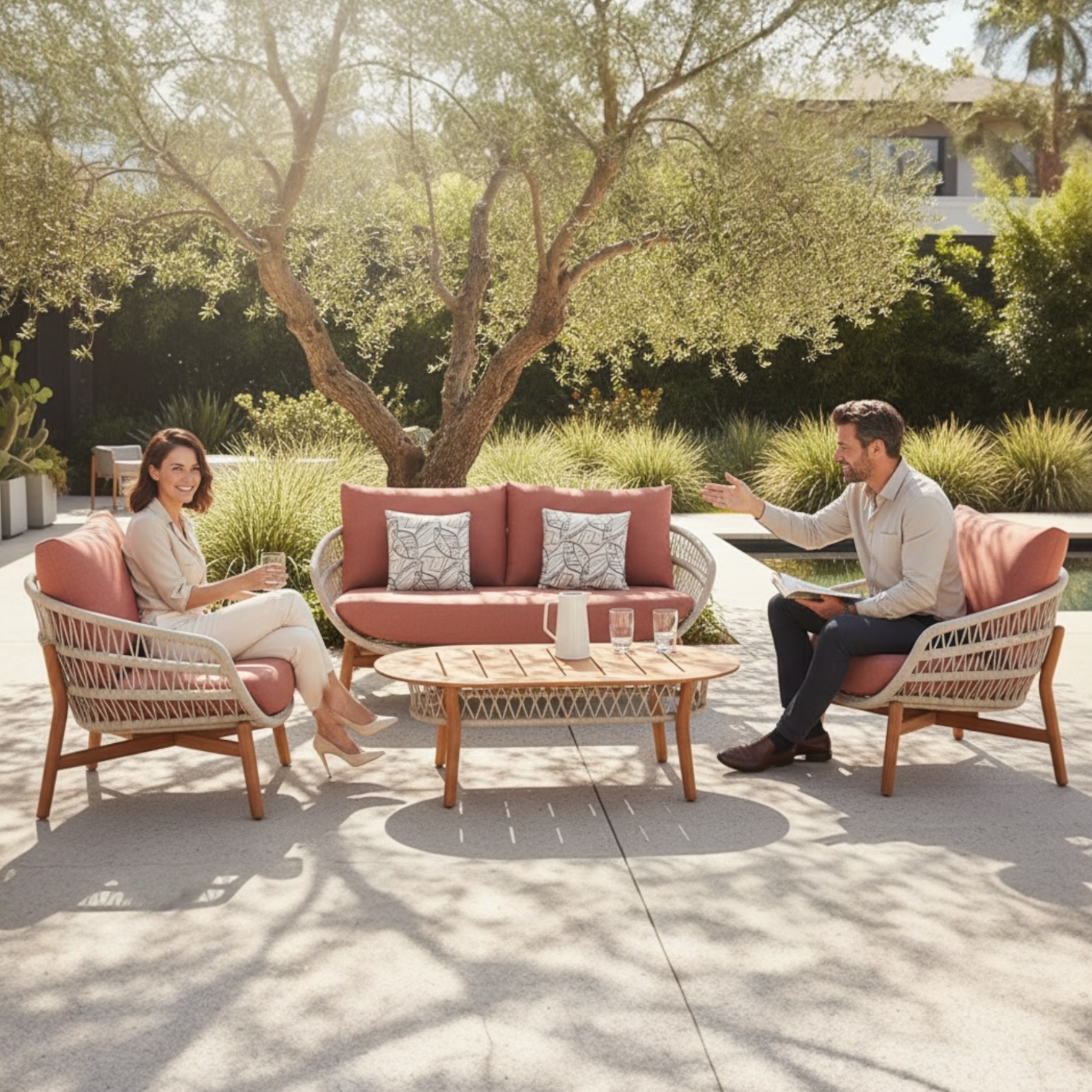 Mobilier de jardin design en bois et en corde 4 places - ROSE MINI