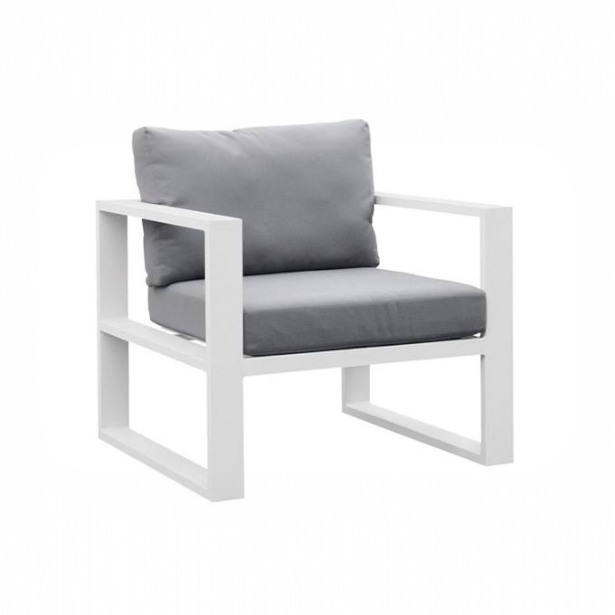 Fauteuil en aluminium blanc et coussin gris
