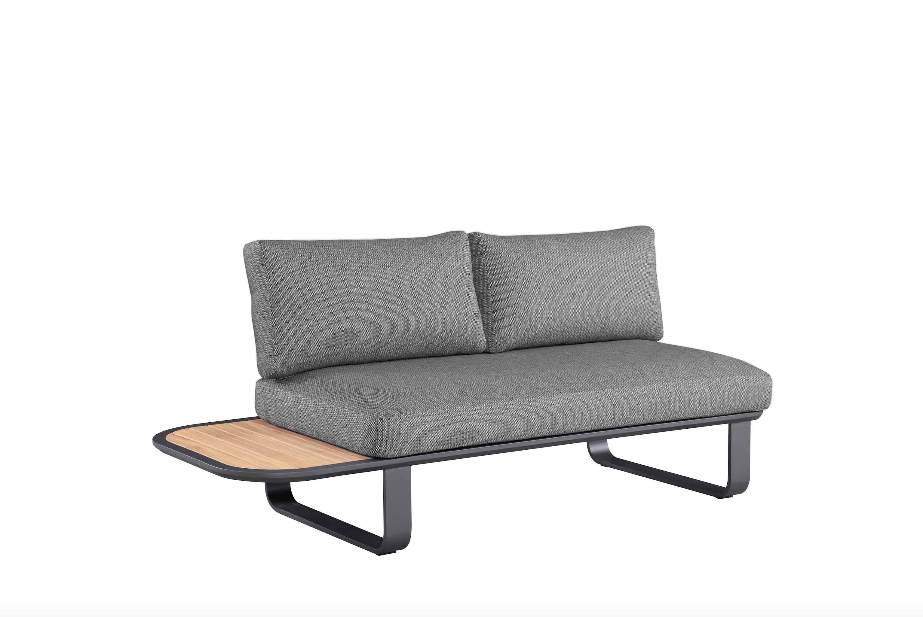 Canapé d'angle de jardin en aluminium haut de gamme noir, coussins gris en mousse Quick Dry Foam.