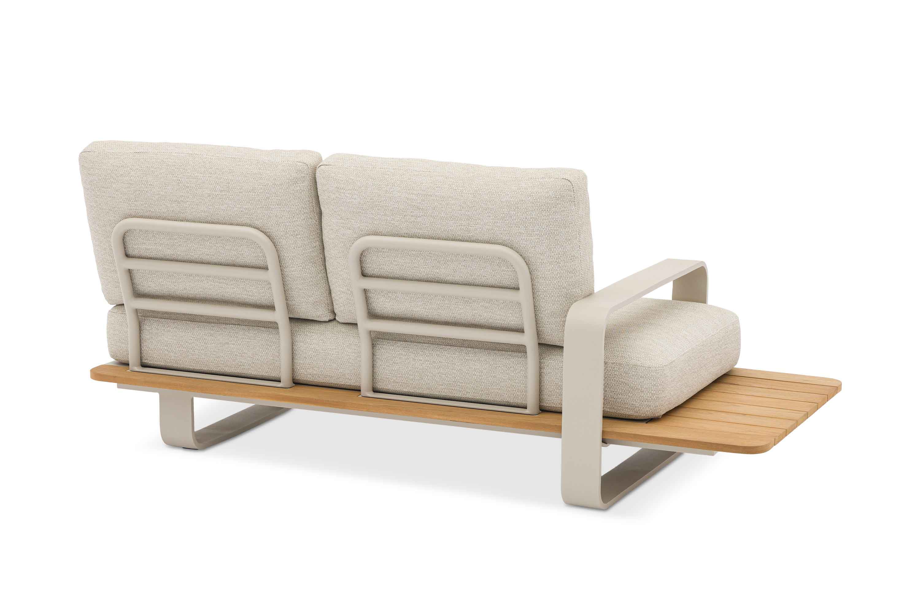 Méridienne de jardin 2 places avec structure aluminium design beige, assises tissu 100% Sunproof Oléfine beige, dossier.