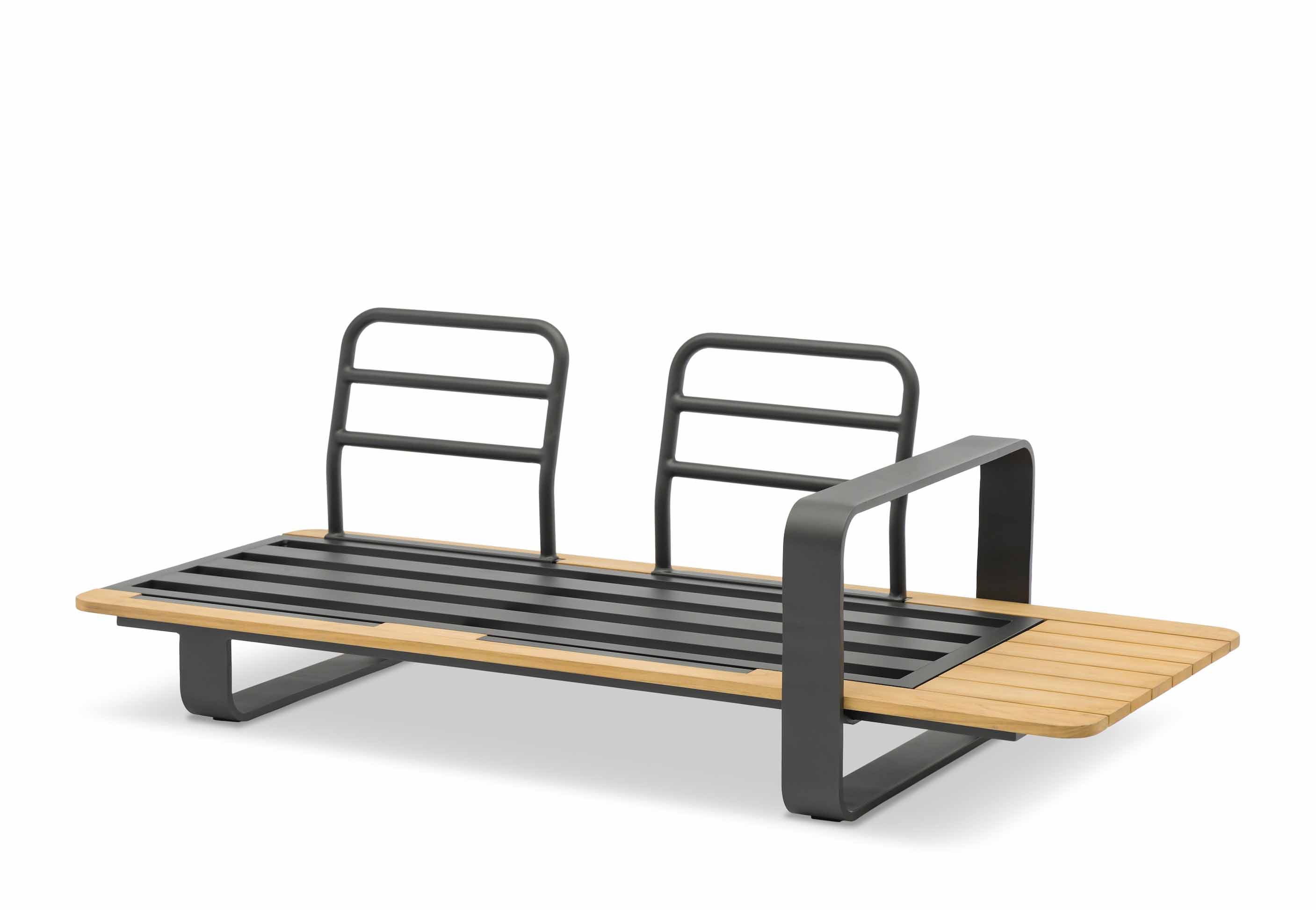 Méridienne gauche en aluminium design gris anthracite avec lattes en Teck FSC noble et durable, structure élégante