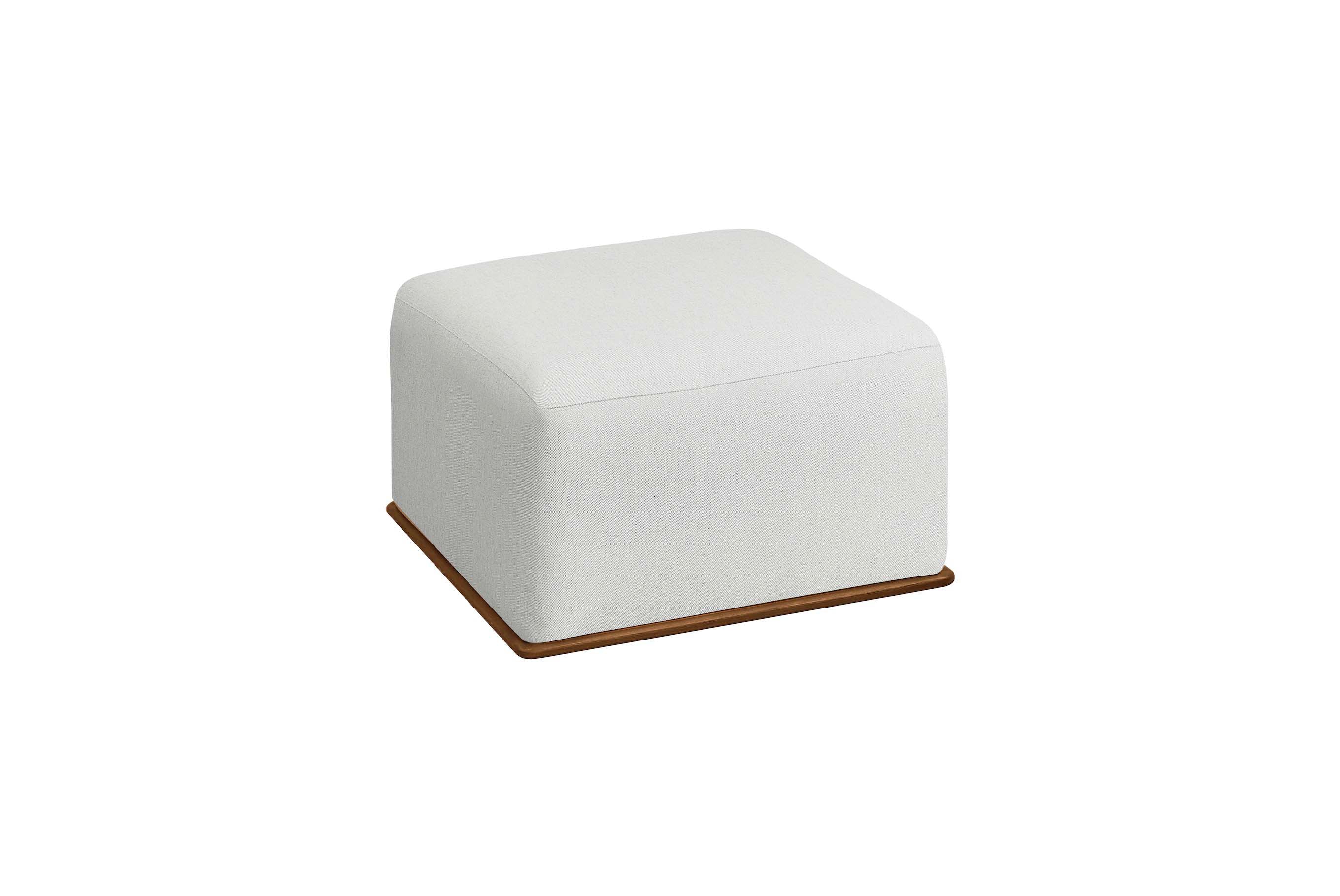 Pouf extérieur carré en teck FSC massif avec housse déhoussable en tissu acrylique déperlant blanc, design italien luxueux.