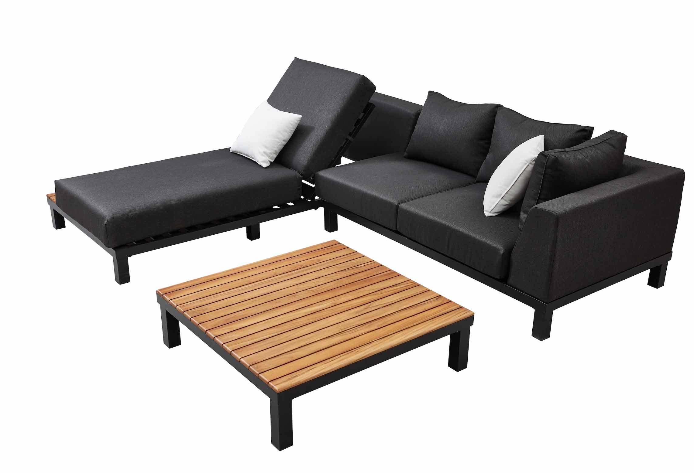 Salon de jardin haut de gamme avec structure aluminium inoxydable, coussins en tissu 100% Oléfine déperlant et déhoussable,.