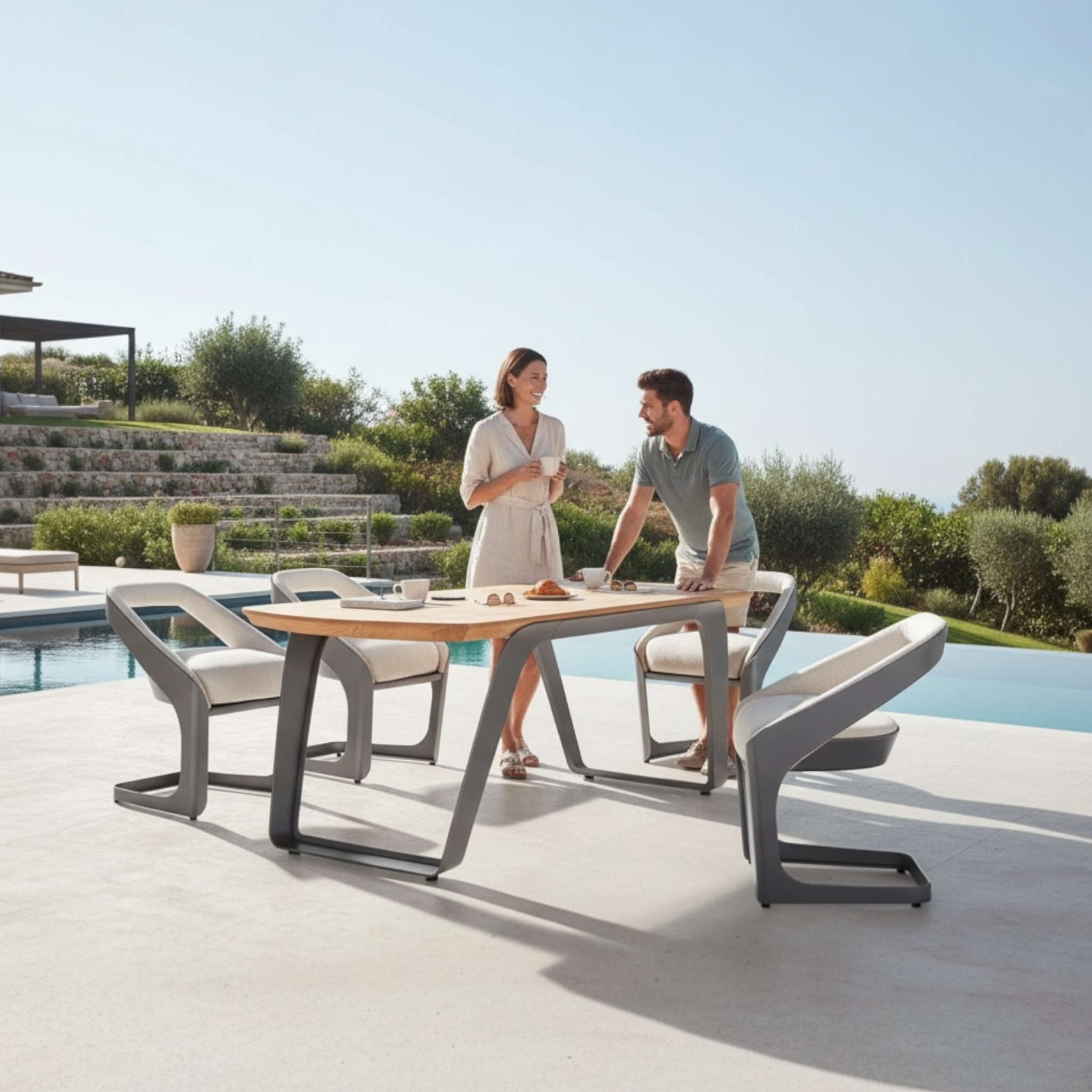 Table et chaise de terrasse aluminium design haut de gamme Onda