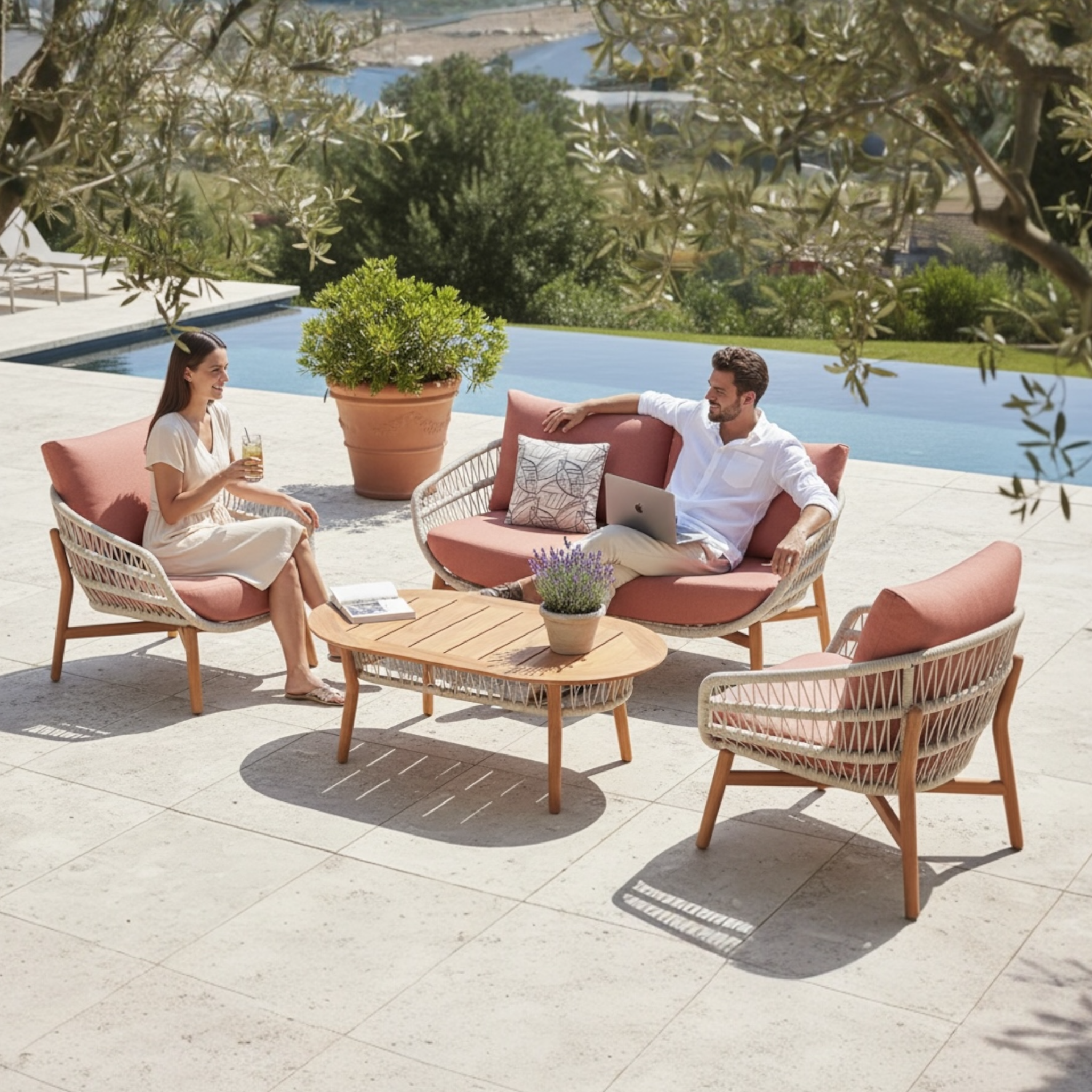 Mobilier de jardin design en bois et en corde 4 places - ROSE MINI