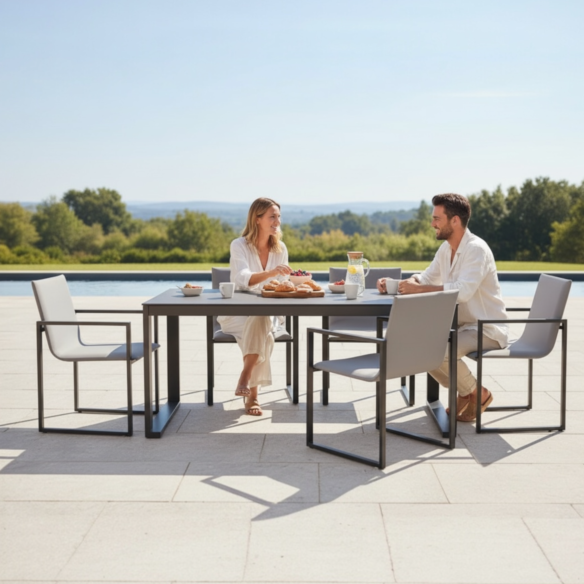 Table de jardin en aluminium - COMO noir avec plateau en céramique 200/240CM