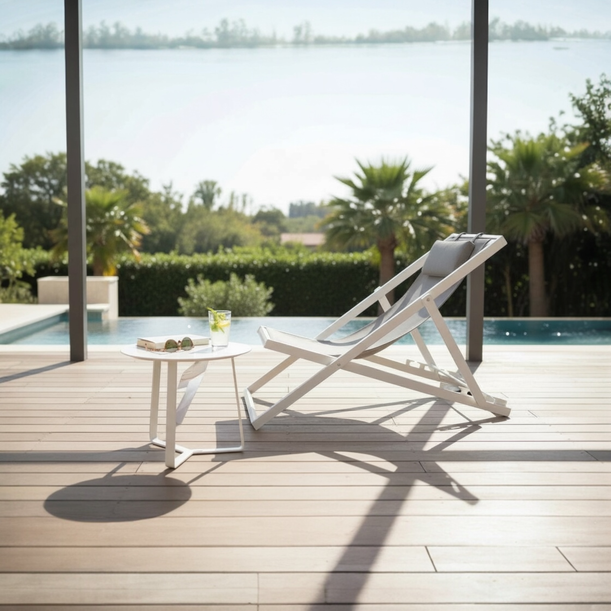 Chilienne Kassy mis en situation avec table d'appoint aluminium blanc 