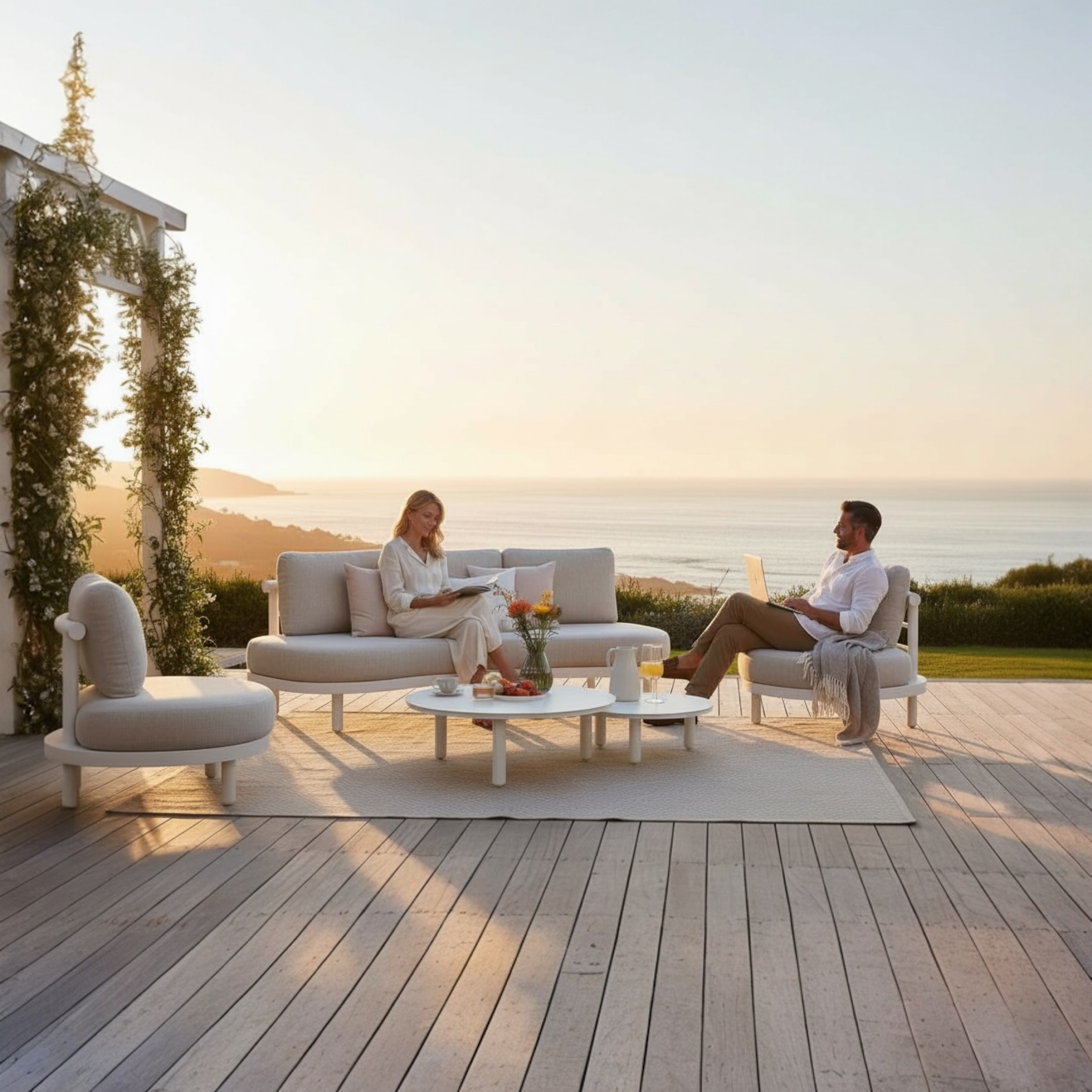 Salon  bas de jardin ambre en aluminium blanc