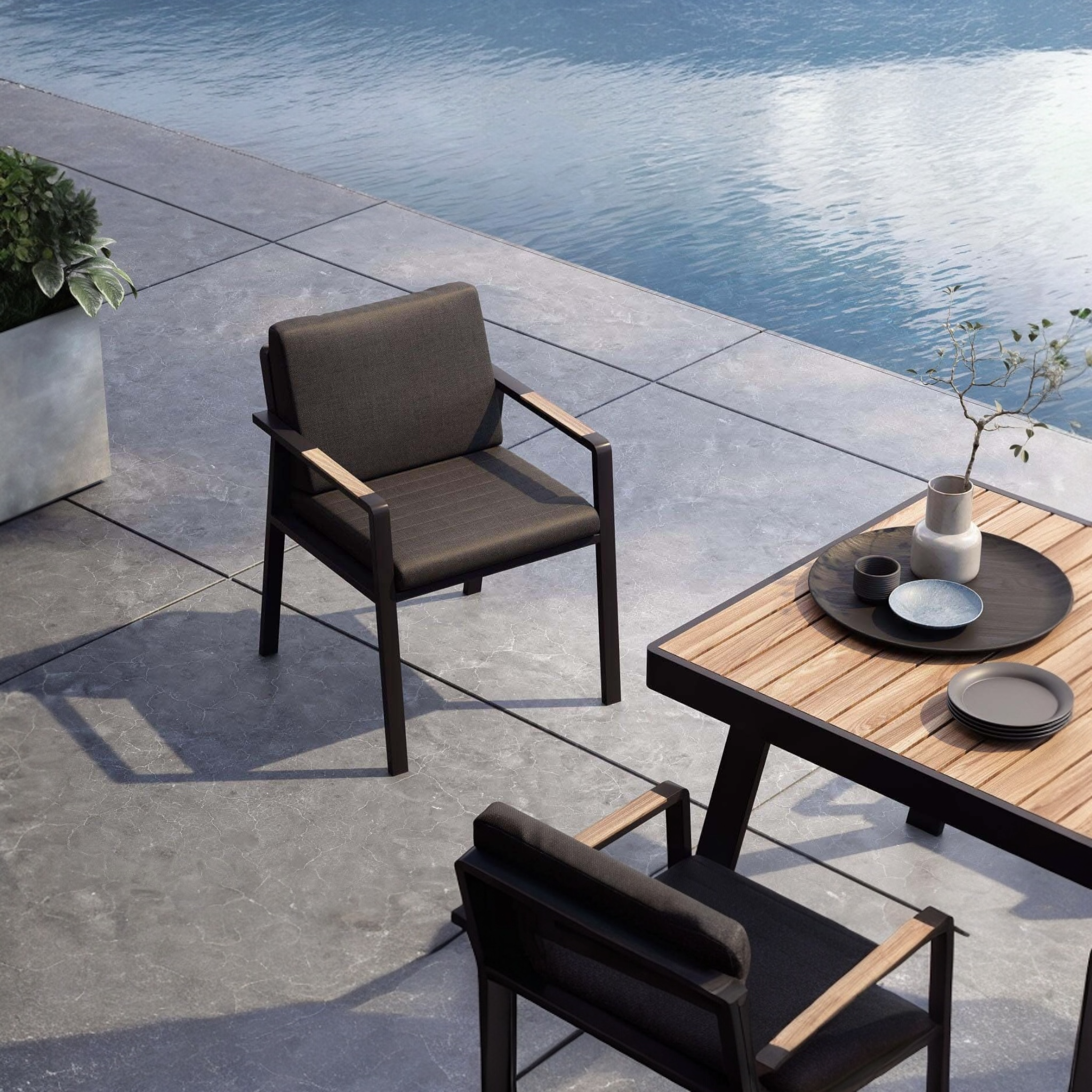 Chaise d'extérieur pour repas Noffy noir 