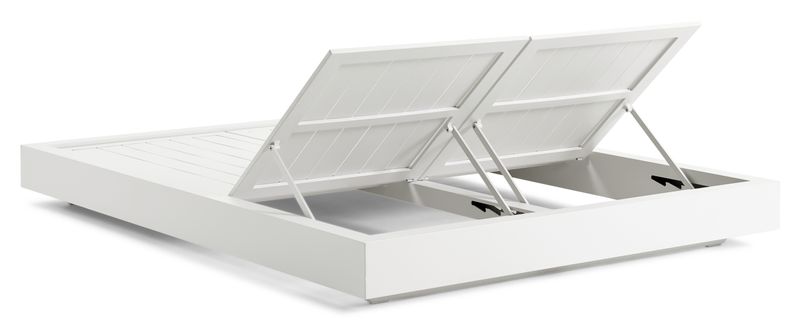Lit de piscine double luxe en aluminium haut de gamme blanc, coussins en tissu 100% oléfine déperlant et déhoussable. 