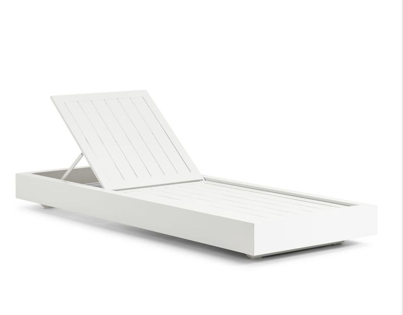 Bain de soleil luxe en aluminium haut de gamme blanc, dossier ajustable, design épuré et minimaliste, structure durable avec. 