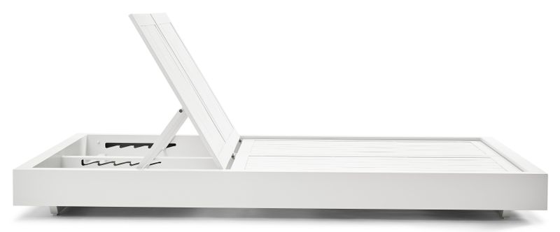 Lit de piscine double luxe en aluminium haut de gamme blanc, dossier réglable, structure élégante. 