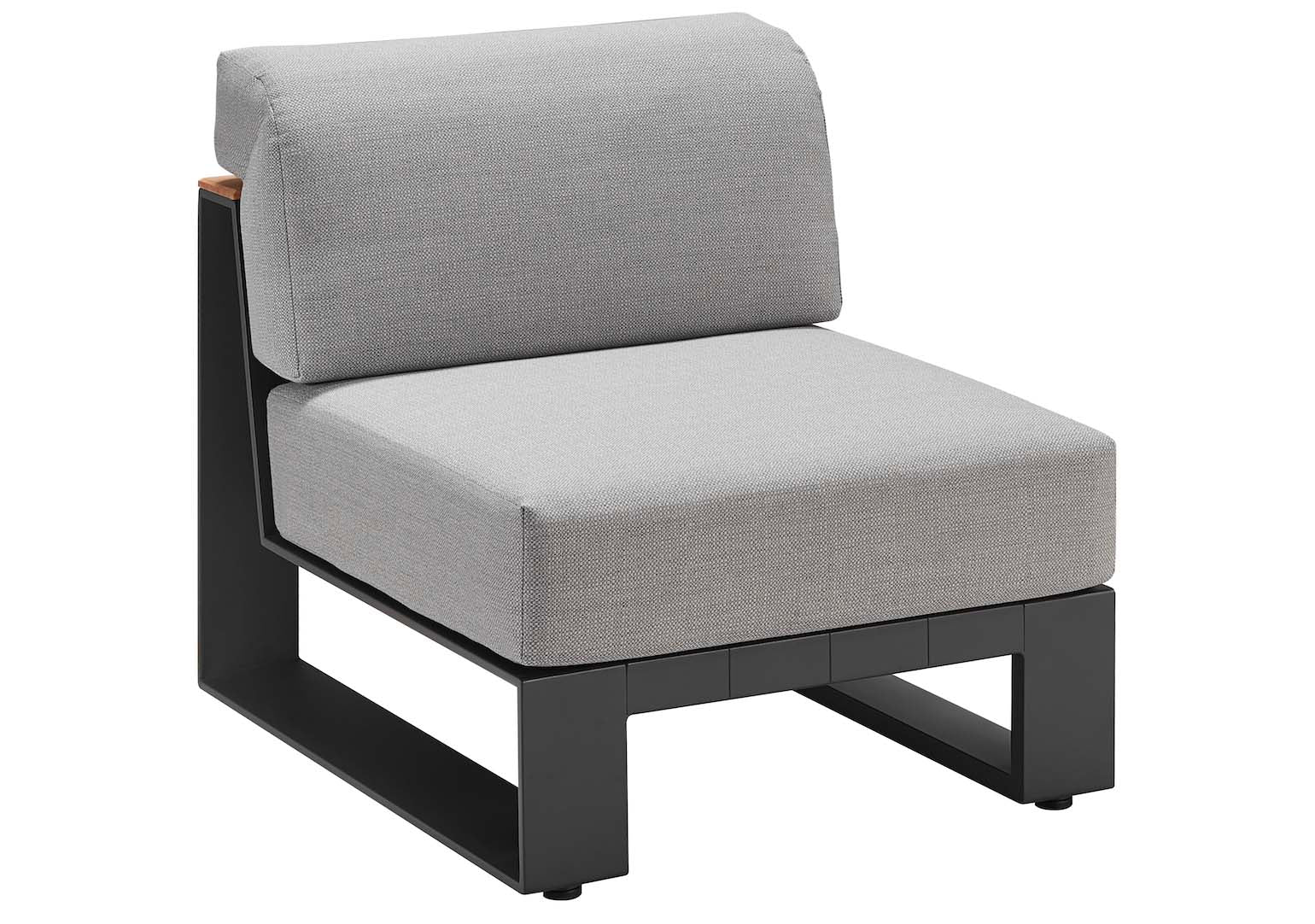 Fauteuil modulable d'angle en aluminium noir mat avec coussins gris en tissu acrylique déperlant, design contemporain et.