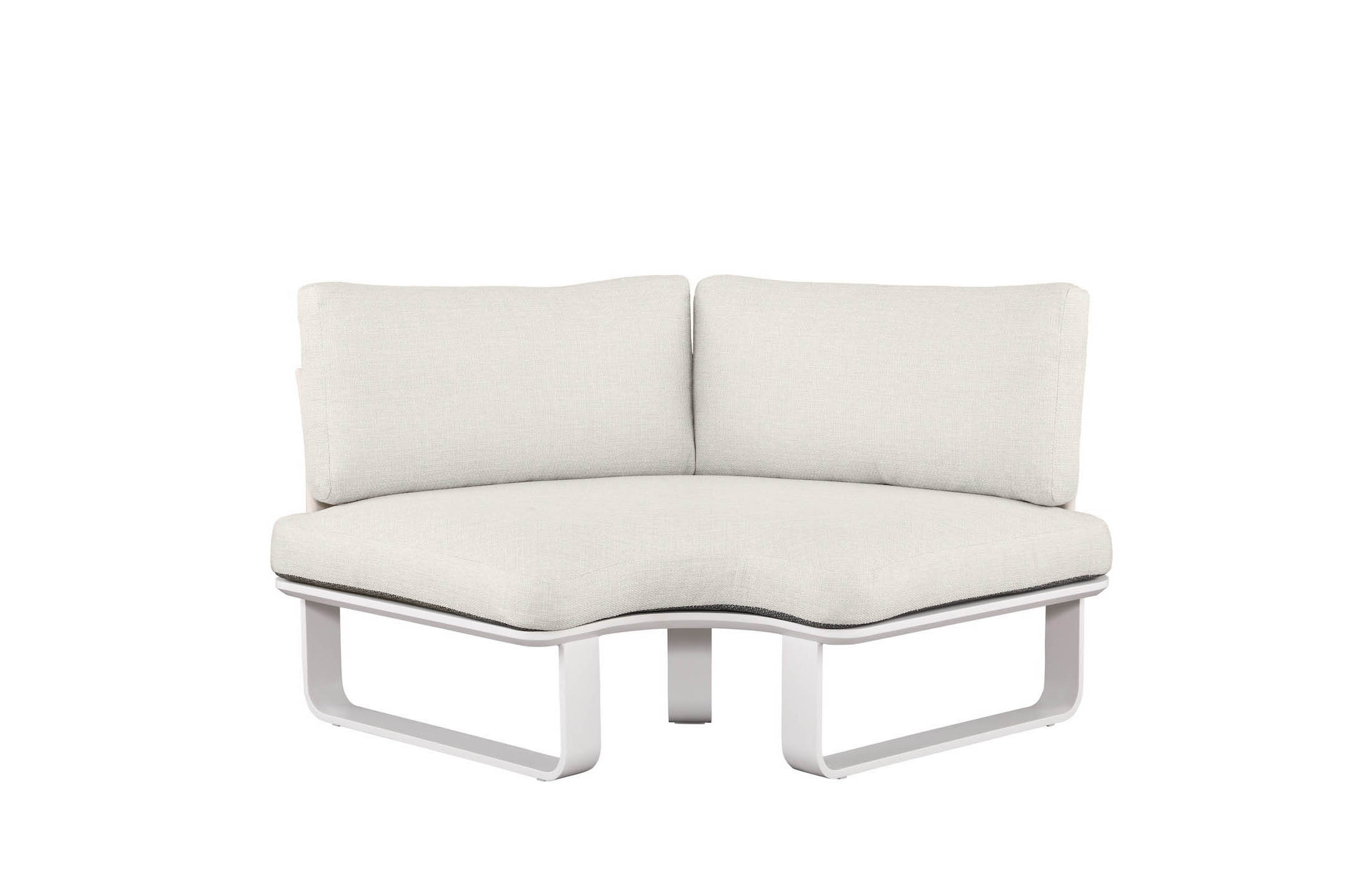 Salon de jardin d'angle en aluminium haut de gamme blanc, coussins beige en mousse Quick Dry Foam avec housse déperlante. 