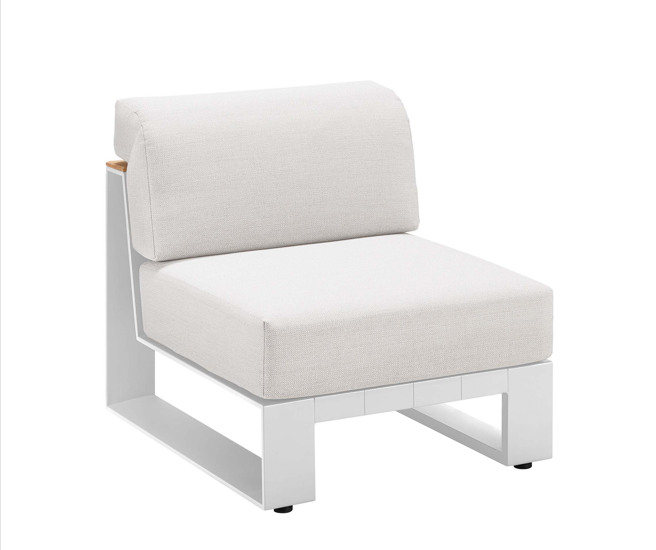 Fauteuil d'angle blanc en aluminium haut de gamme avec coussins déhoussables en tissu acrylique 