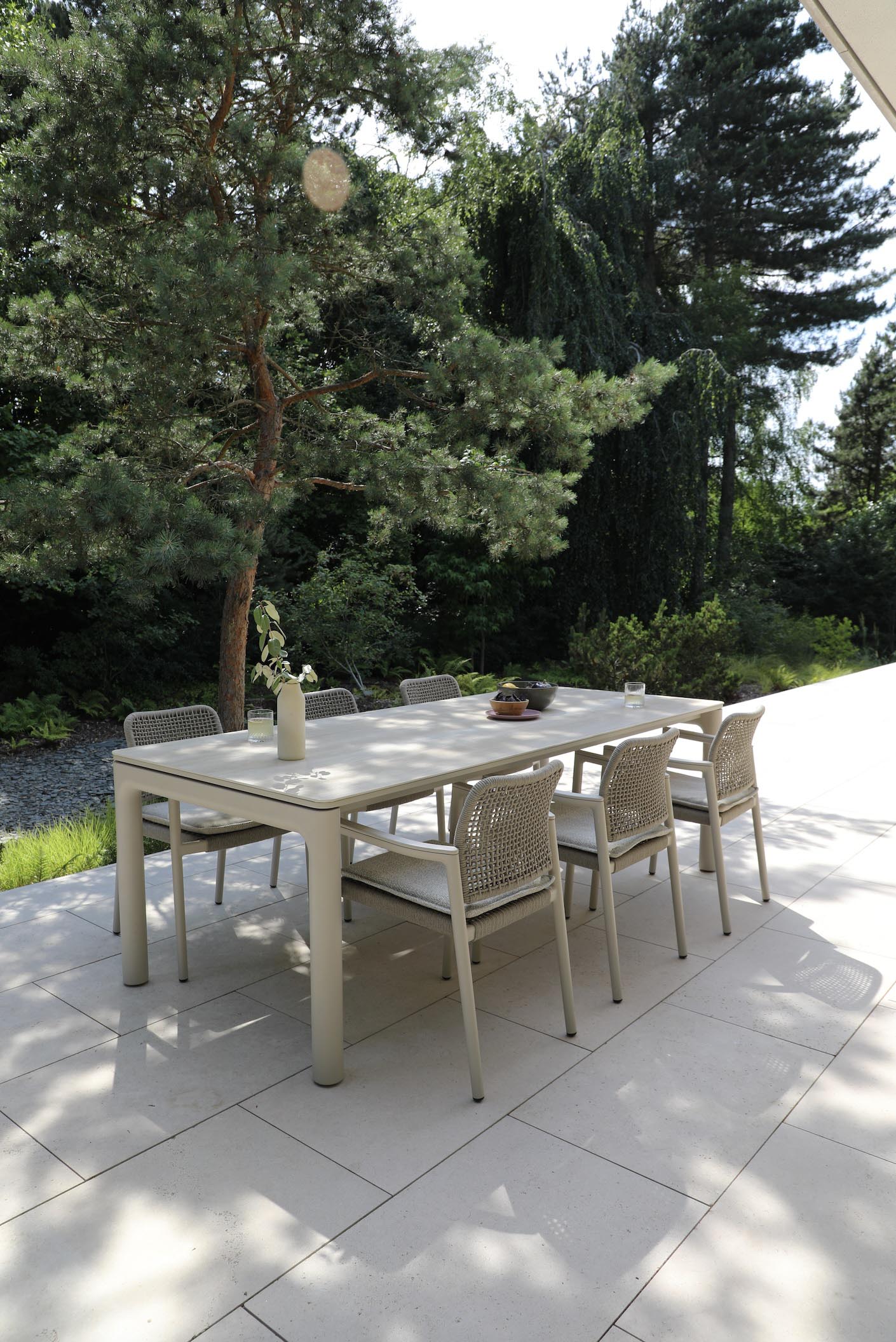 Chaise de jardin avec accoudoirs en aluminium - MATIA BEIGE (lot de 4)