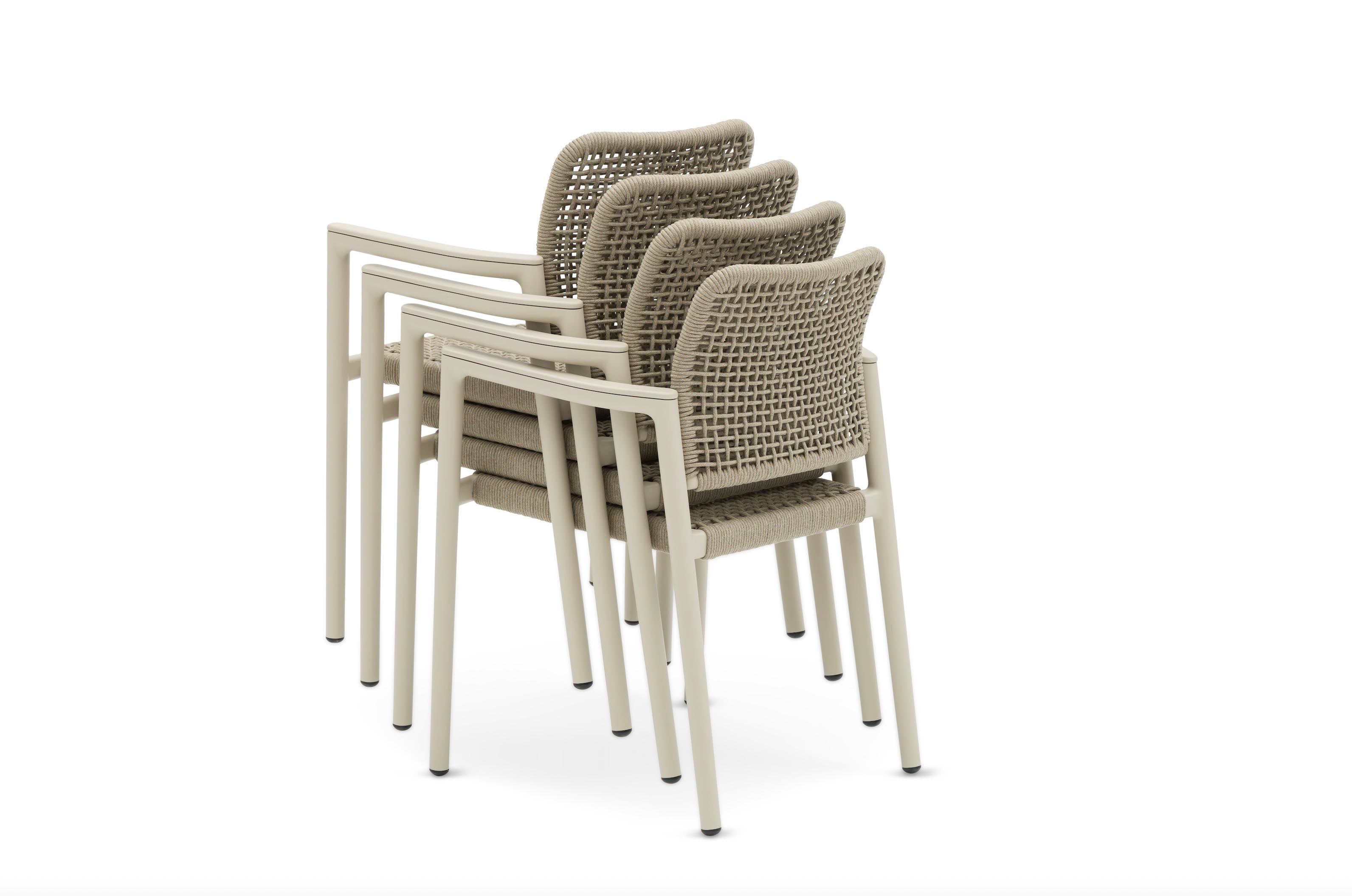 Chaise de jardin avec accoudoirs en aluminium - MATIA BEIGE (lot de 4)