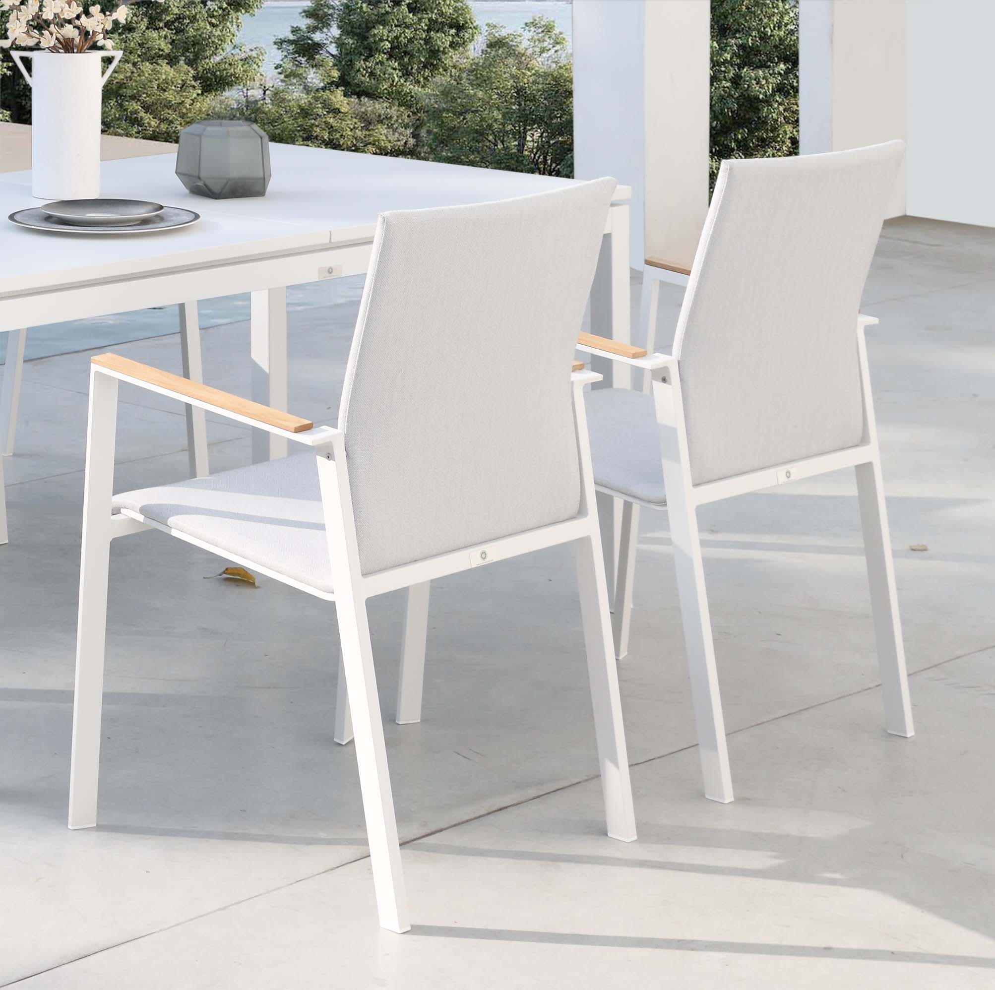 Chaise repas extérieur en aluminium et teck - LILOU  (lot de 2)