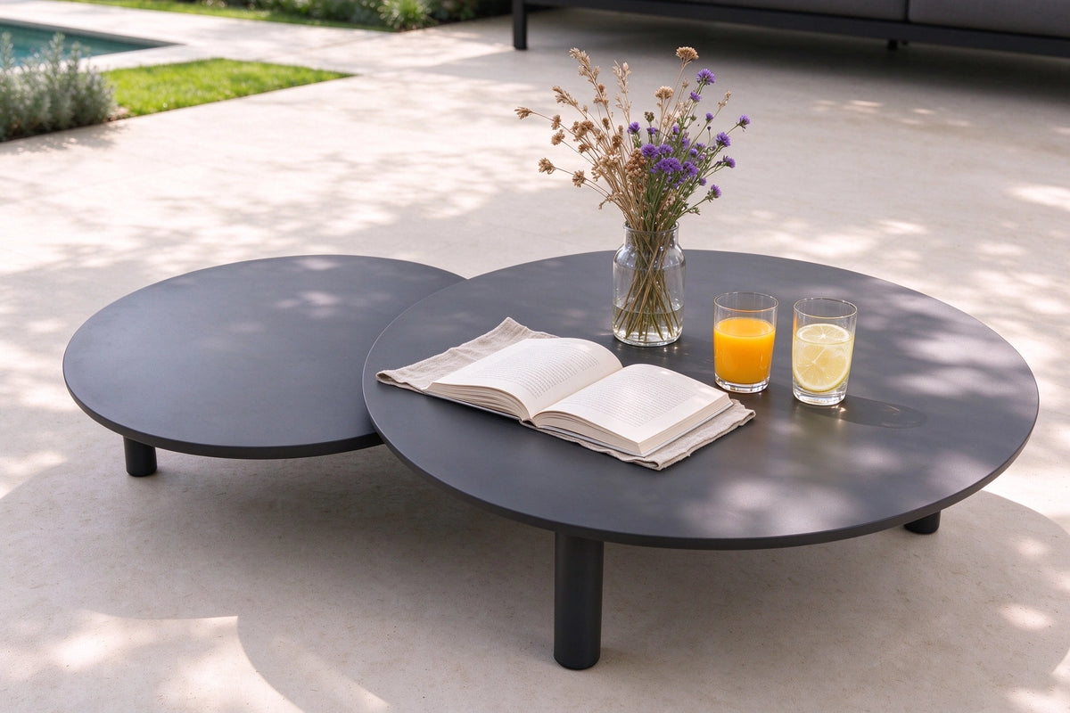 Canapé de jardin aluminium anthracite tissu Sunproof molletonné - FLORA NOIR