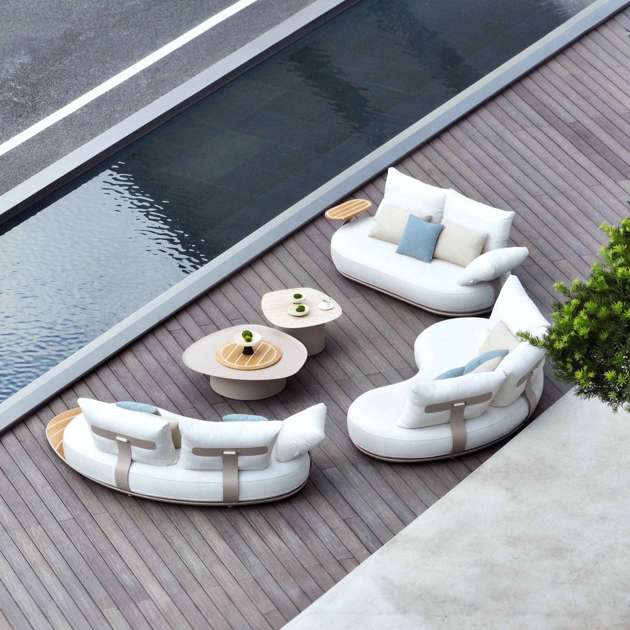 Canapé de jardin courbe modulable luxe en aluminium - ELYO