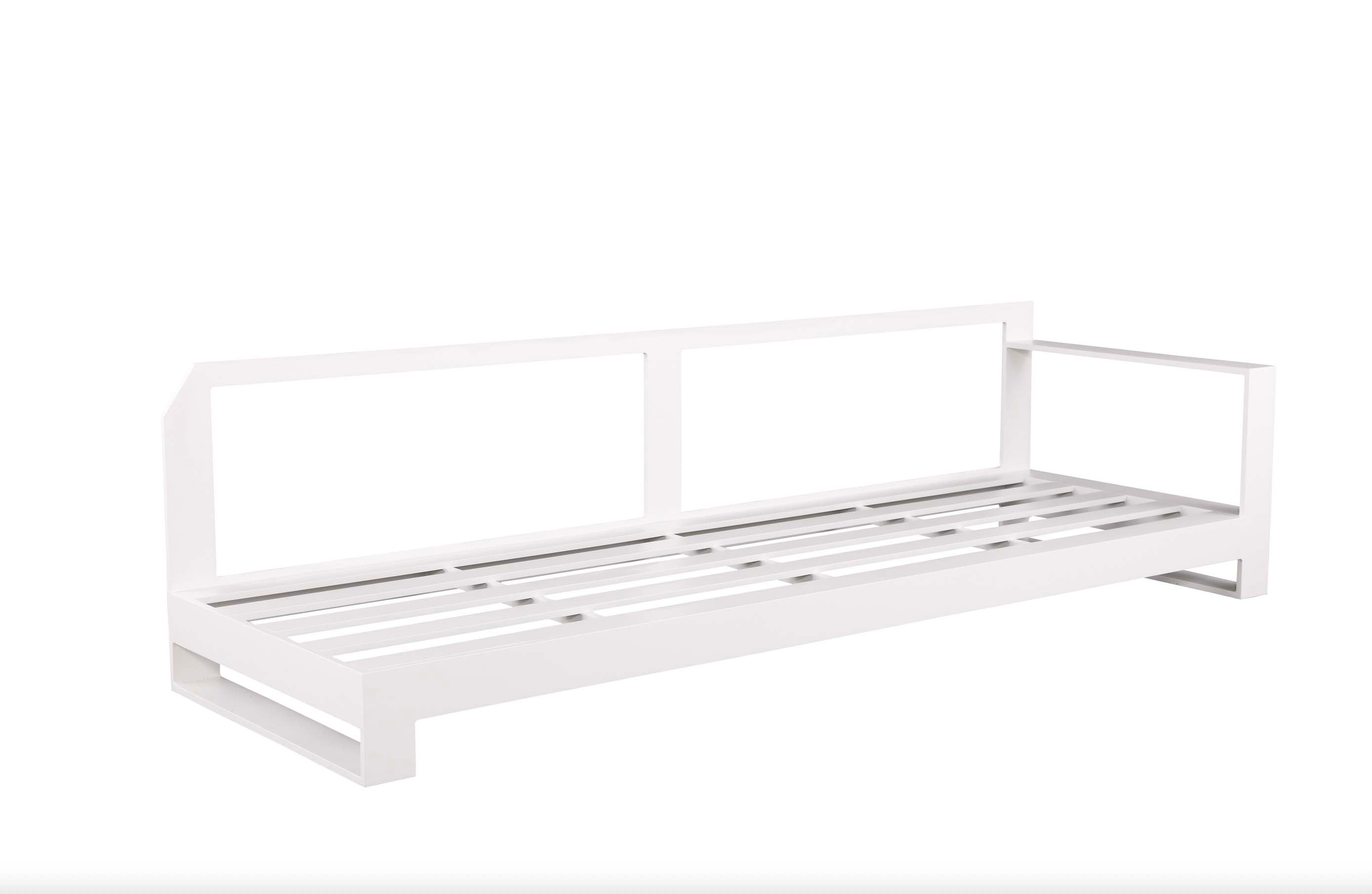 Structure de canapé modulable en aluminium blanc haut de gamme, design épuré et durable avec un cadre solide, conception.