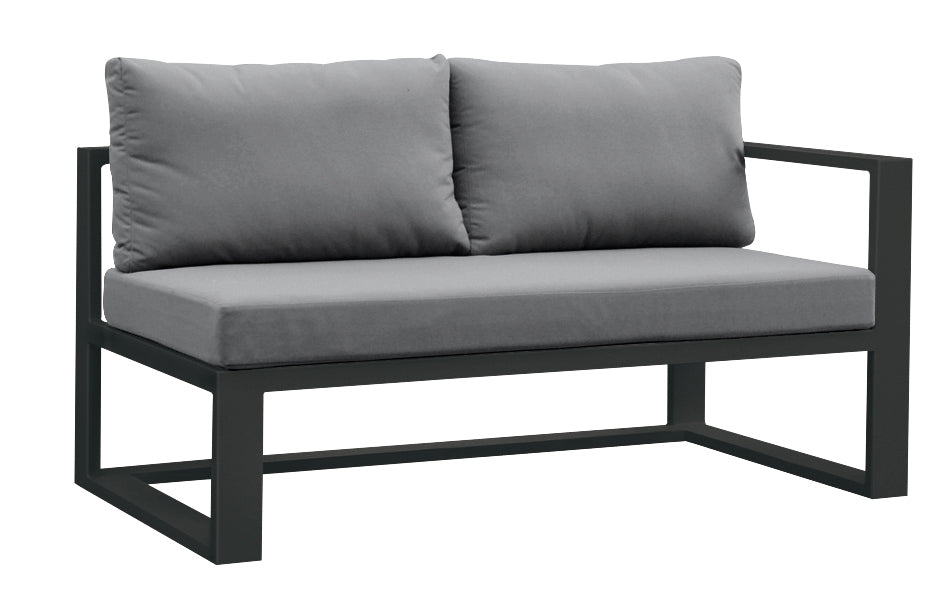 Salon de jardin d'angle modulable en aluminium noir mat, coussins gris épais, design haut de gamme, élégant et durable pour.