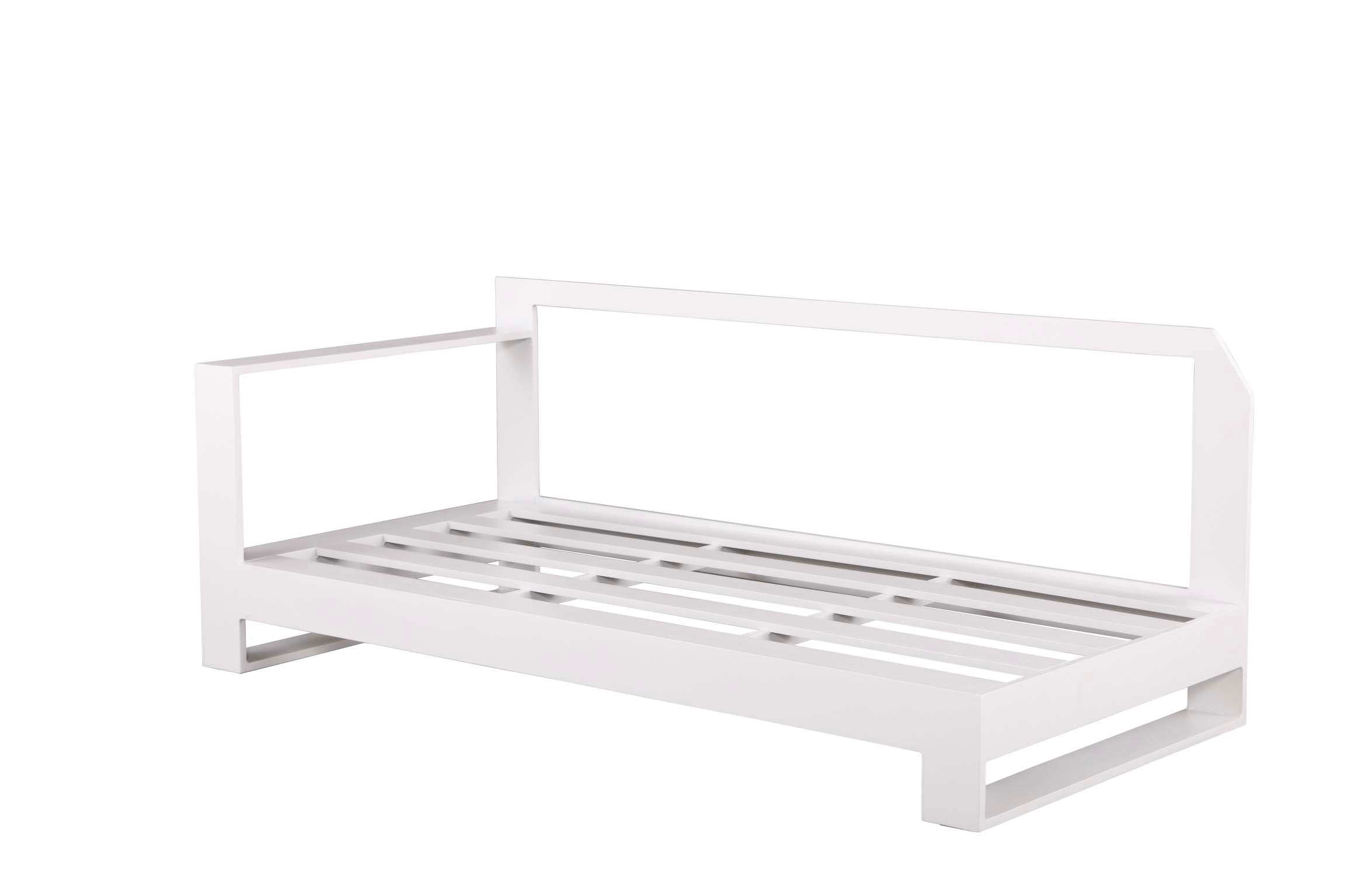 Méridienne droite de jardin blanche en aluminium haut de gamme, design luxe avec structure modulable et finition épurée. 