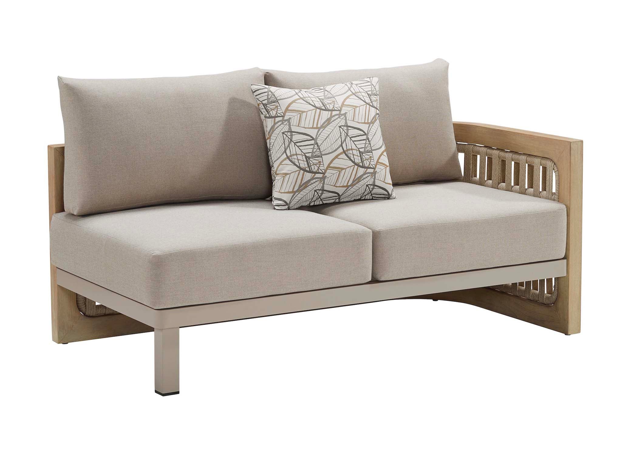 Coin de canapé de jardin en teck FSC avec structure élégante et coussins déhoussables en fibre acrylique déperlante beige,.
