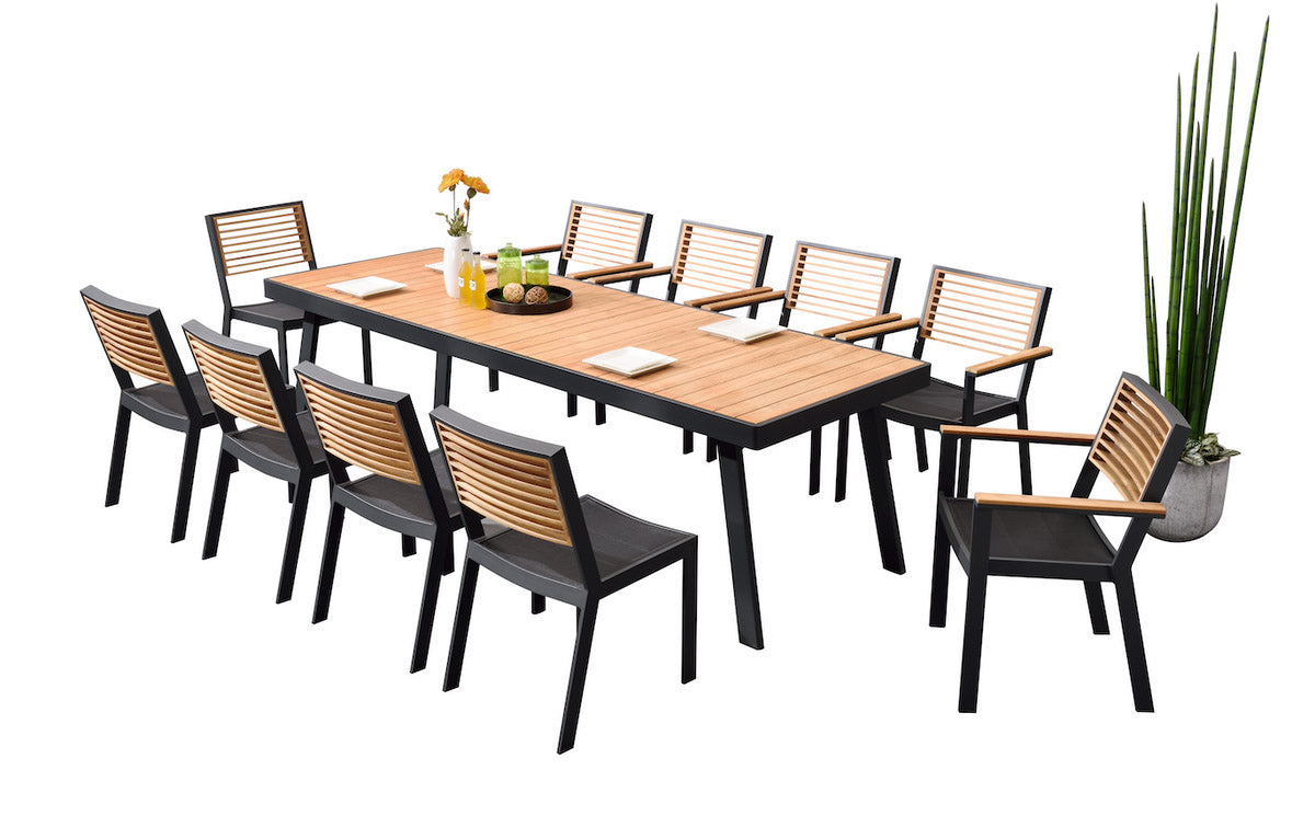 Ensemble repas de jardin aluminium et en teck 10 PLACES - YORK NOIR