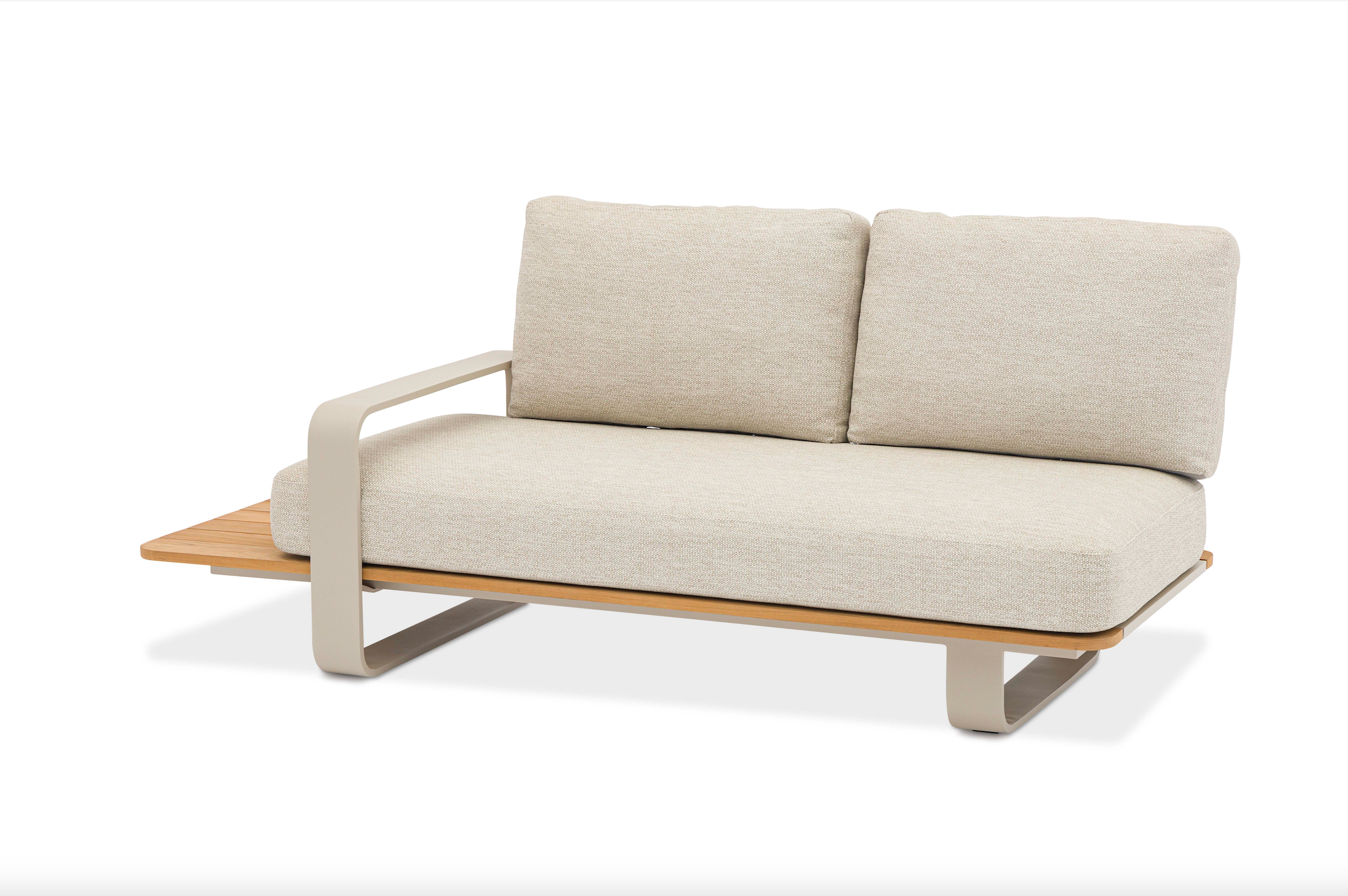 Banquette ROMEO en aluminium beige et teck, vue frontale