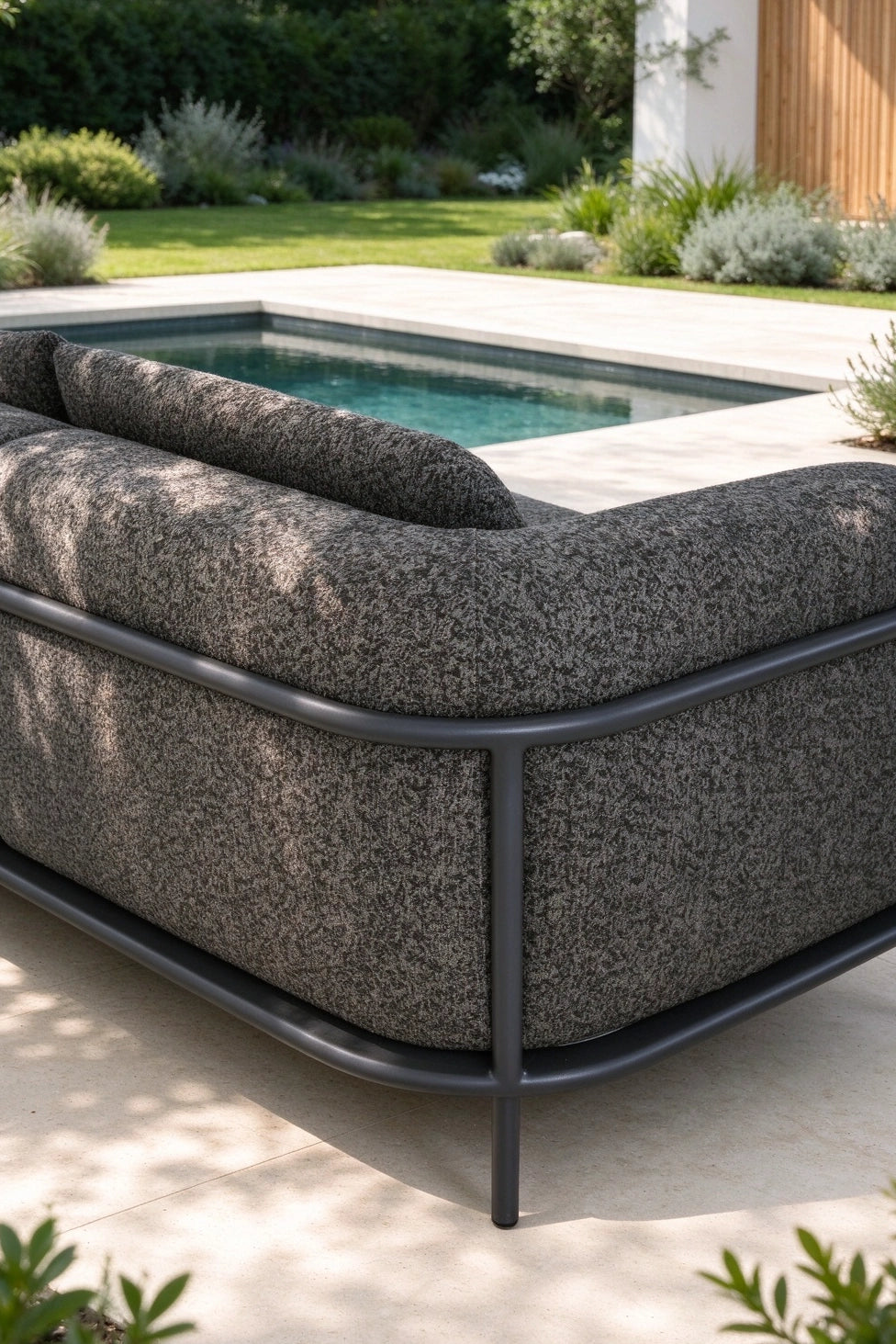 Canapé de jardin aluminium anthracite tissu Sunproof molletonné - FLORA NOIR