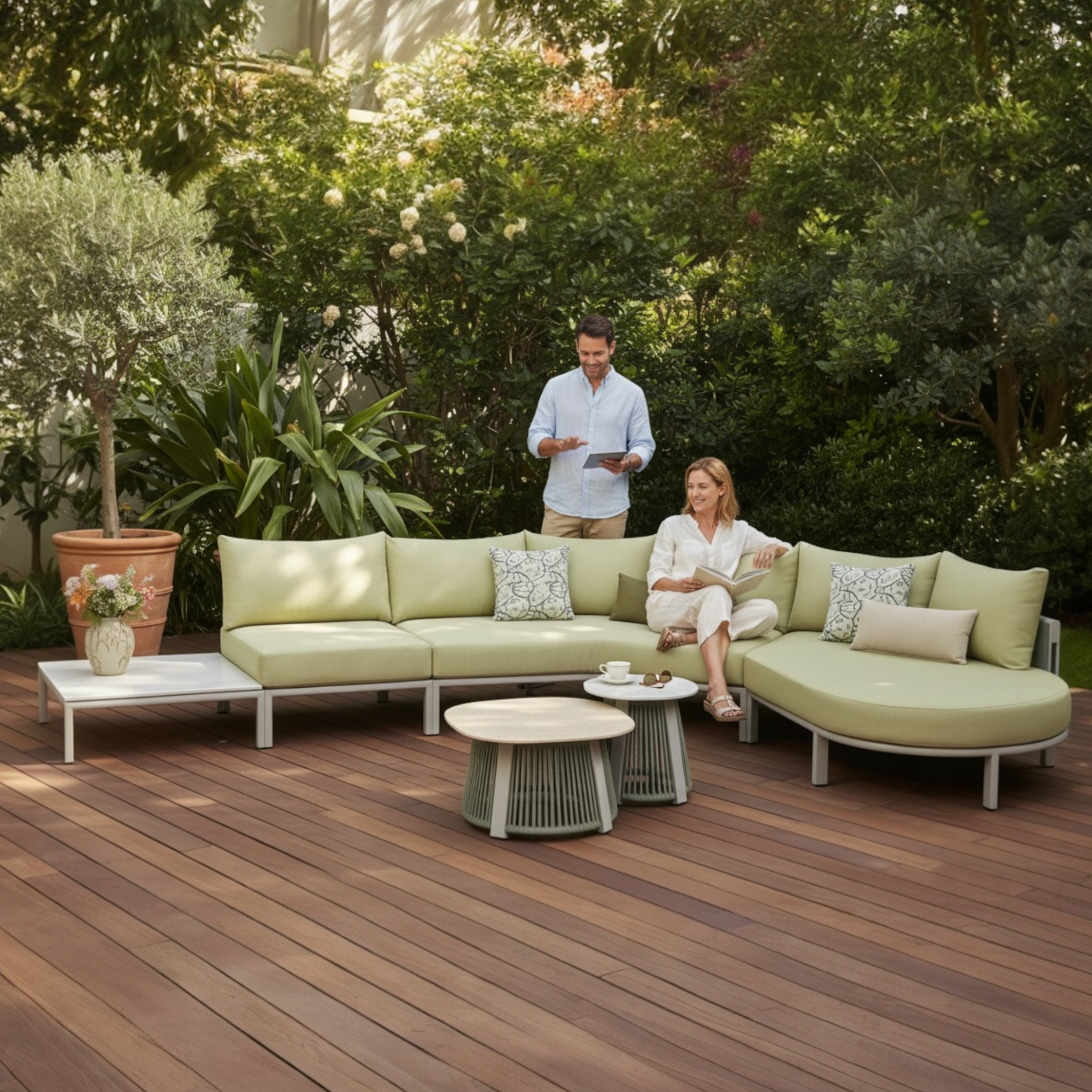 Mobilier de jardin de luxe avec méridienne beige Milan