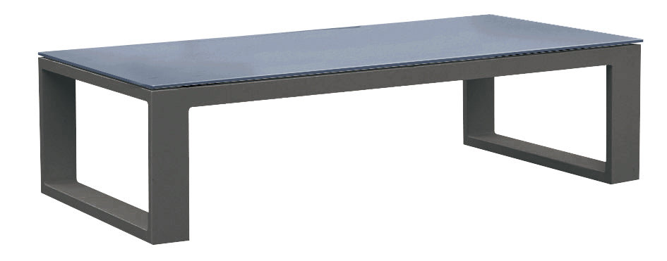 Table basse modulable en aluminium noir mat, design haut de gamme avec lignes épurées, parfaite pour jardin extérieur luxe.