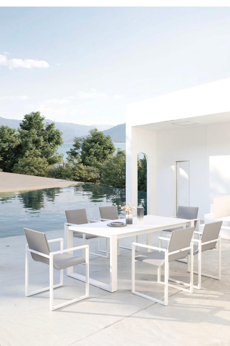 Lot de 2 chaises de jardin design en aluminium haut de gamme gris, housses en tissu 100% oléfine. 
