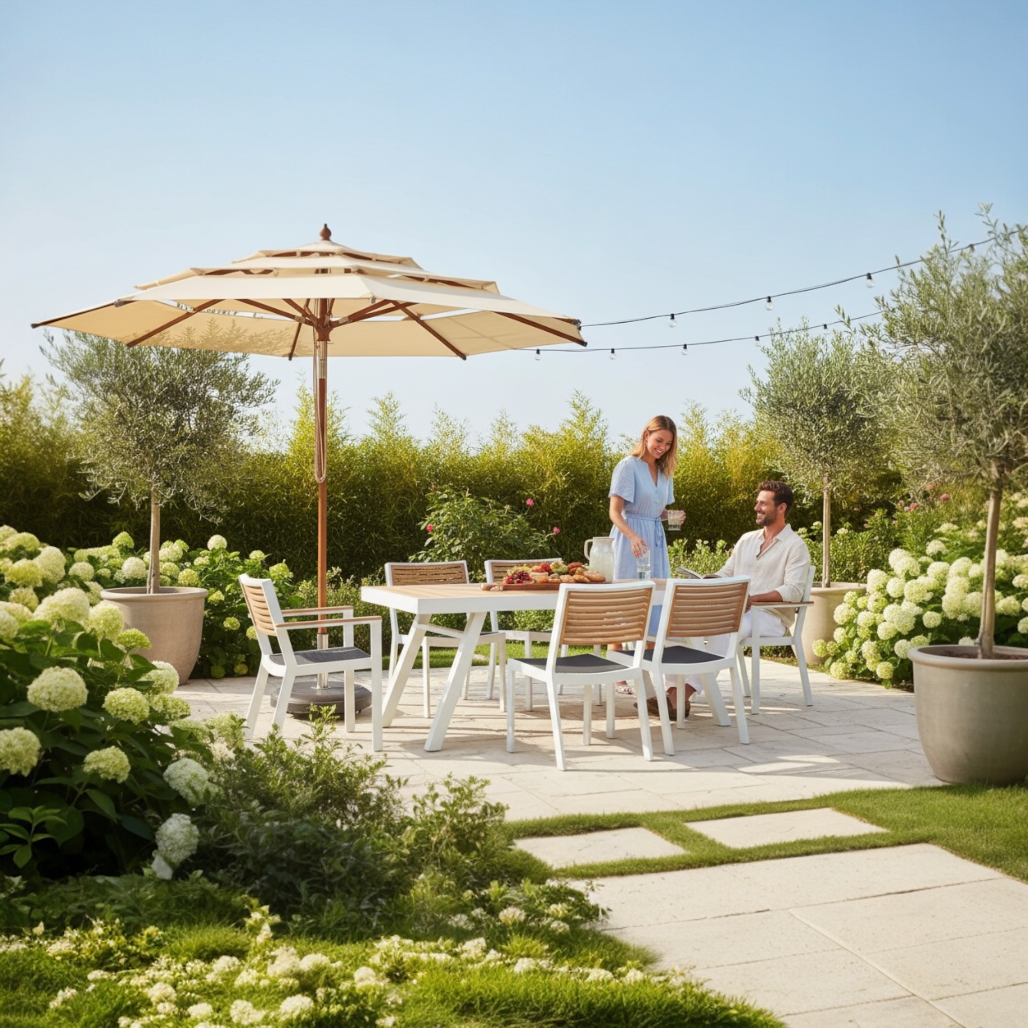 Ensemble repas de jardin york blanc 6 place 